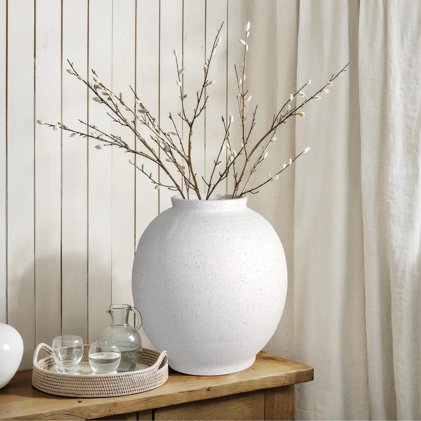 YSNN White Ceramic Large Vase - 11 Inch Round Modern Ceramic Vases,Tall Vase for Decor Living Room Table Decor and Festive Home Interiors