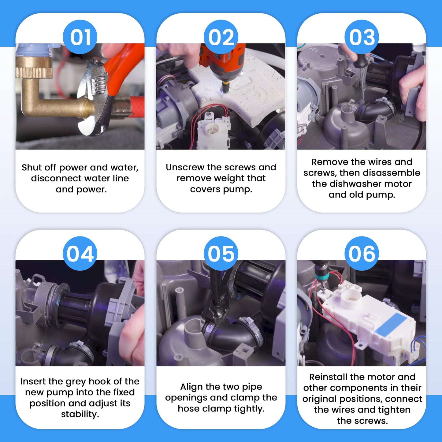 W11032770 W10440715 Dishwasher Circulation Pump Motor Assembly Compatible for Whirl.pool Ken.more Dishwashers,Replace W10349483 W10529163 W10816492 W10864037-by MIFLUS