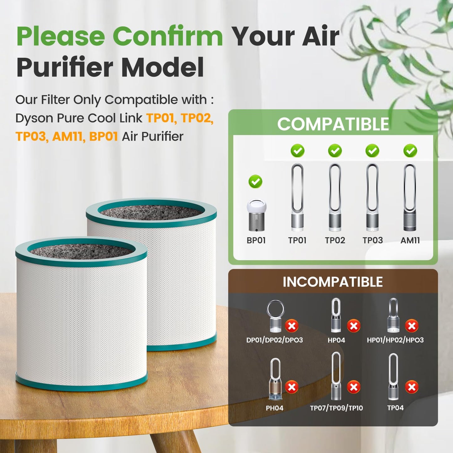 TP01 Replacement Filter for Dyson Tower Pure Cool Link TP01, TP02, TP03, AM11, BP01 Models Air Purifier, Compare to Part 968126-03, 2 Pack