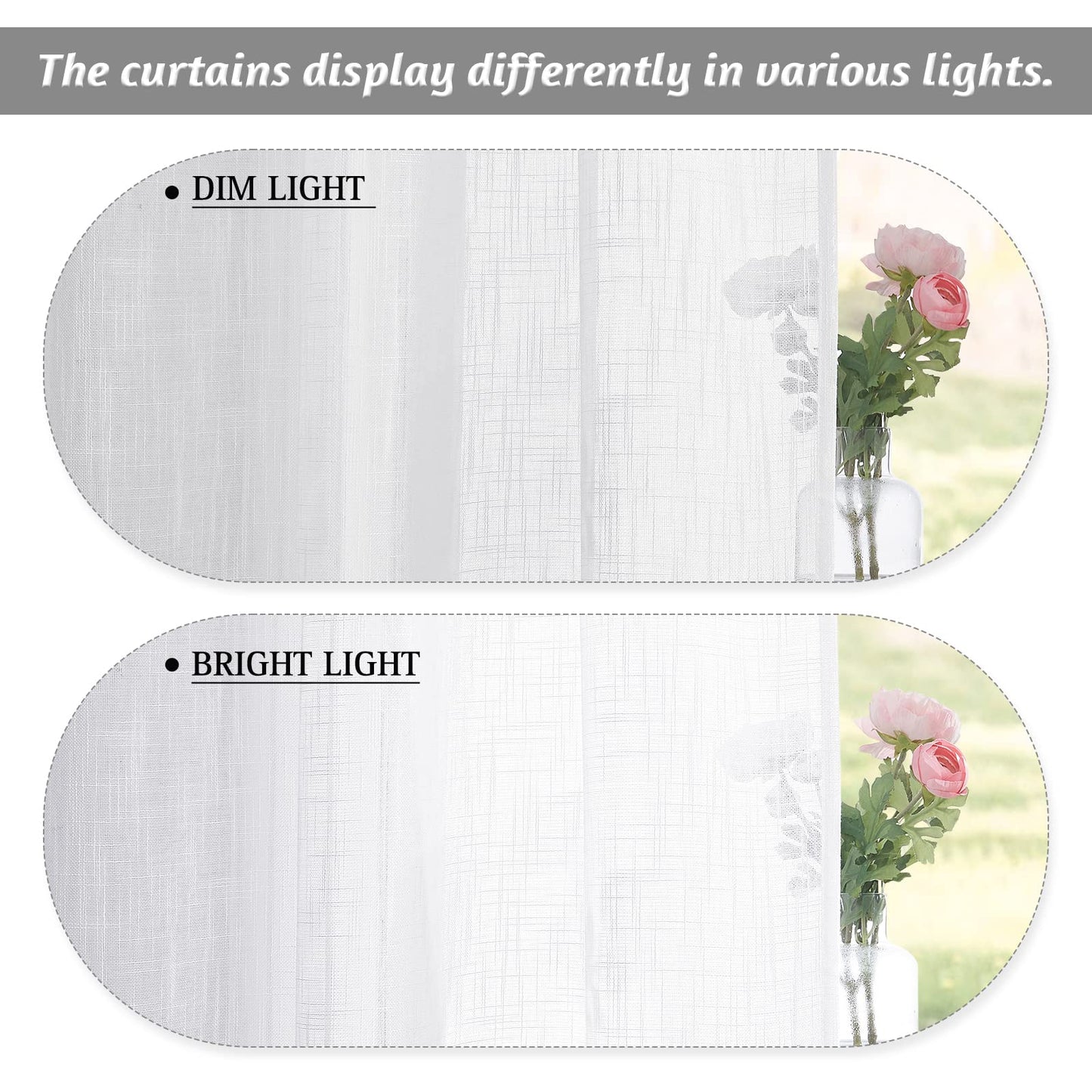 RYB HOME Semi Sheer Curtains 102 inches Long, Back Tab Light Filtering Half Privacy Window Curtains & Drapes for Bedroom Living Room, White, W 52 x L 102 inches, 2 Panels Set