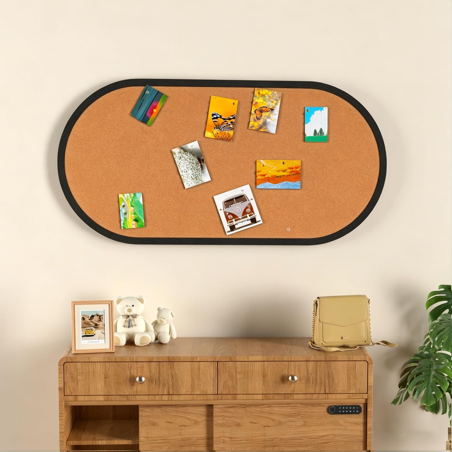 Large Felt Bulletin Board, Felt Pin Board, Stylish Cork Board Alternative, Self-Adhesive Vision Board for Office, Home Decor, Photo Display (Golden Copper-Black Frame, Oval - 47 x 24 Inches)