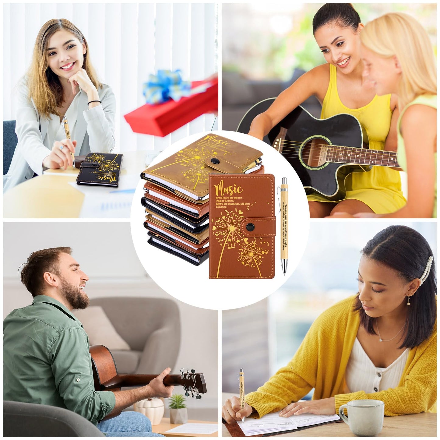 Gueevin 15 Sets Music Graduation Gifts for Students Choir Members Inspirational Music Themed Leather Notebook with Piano Ballpoint Pen Graduation Gift for Teen Student Musician Teacher(Burlywood)