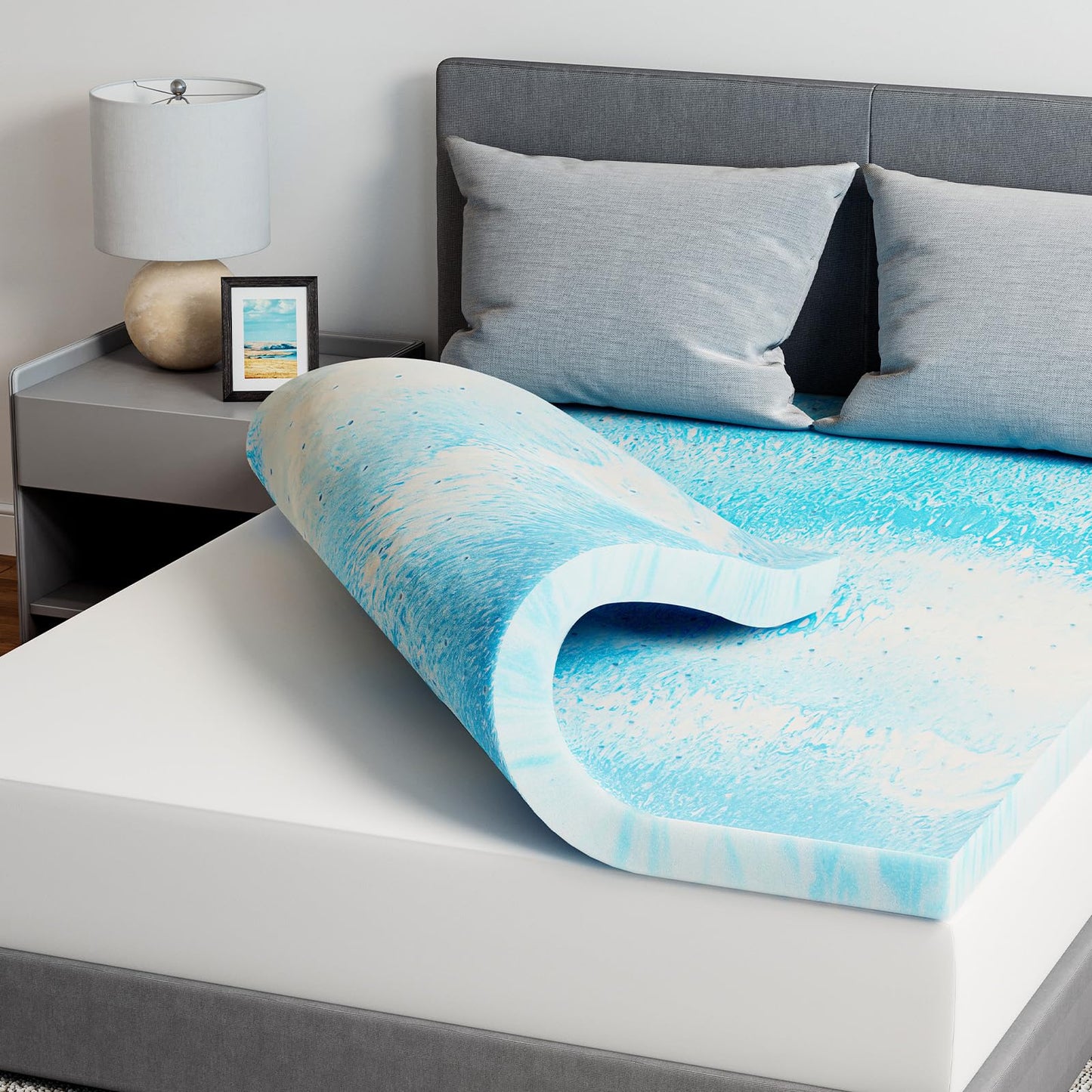 Novilla Full Memory Foam Mattress Topper 3 Inch, Cooling Gel Infused, Ventilated Pressure Relief Pad, Medium Comfort for Sofa, RV, Camper, Dorm Room