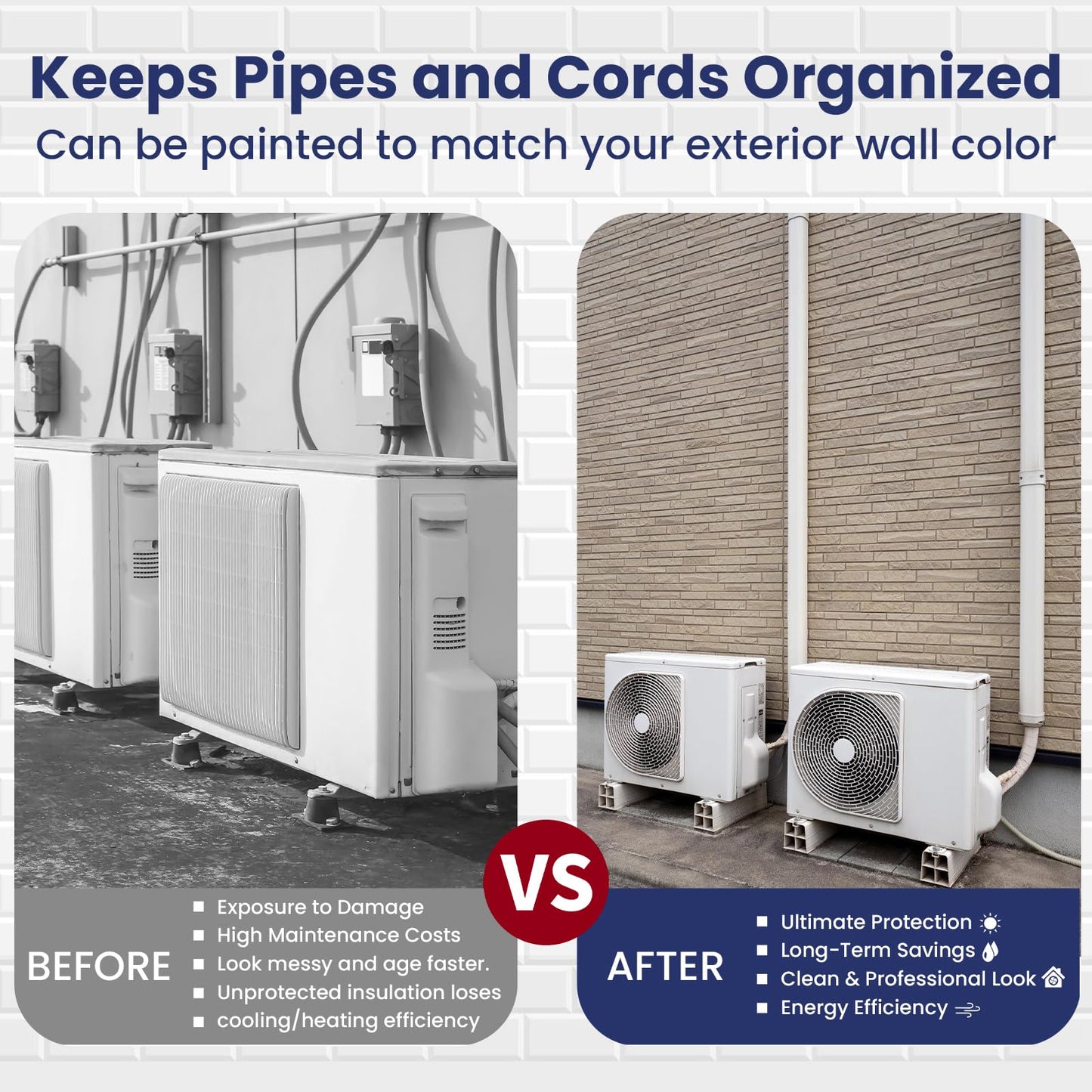 MOOITEK 4" 10Ft Mini Split PVC Line Set Cover Kit Decorative PVC Line Set Cover Kit for Central AC & Heat Pumps Systems Tubing Cover(10Ft,White)
