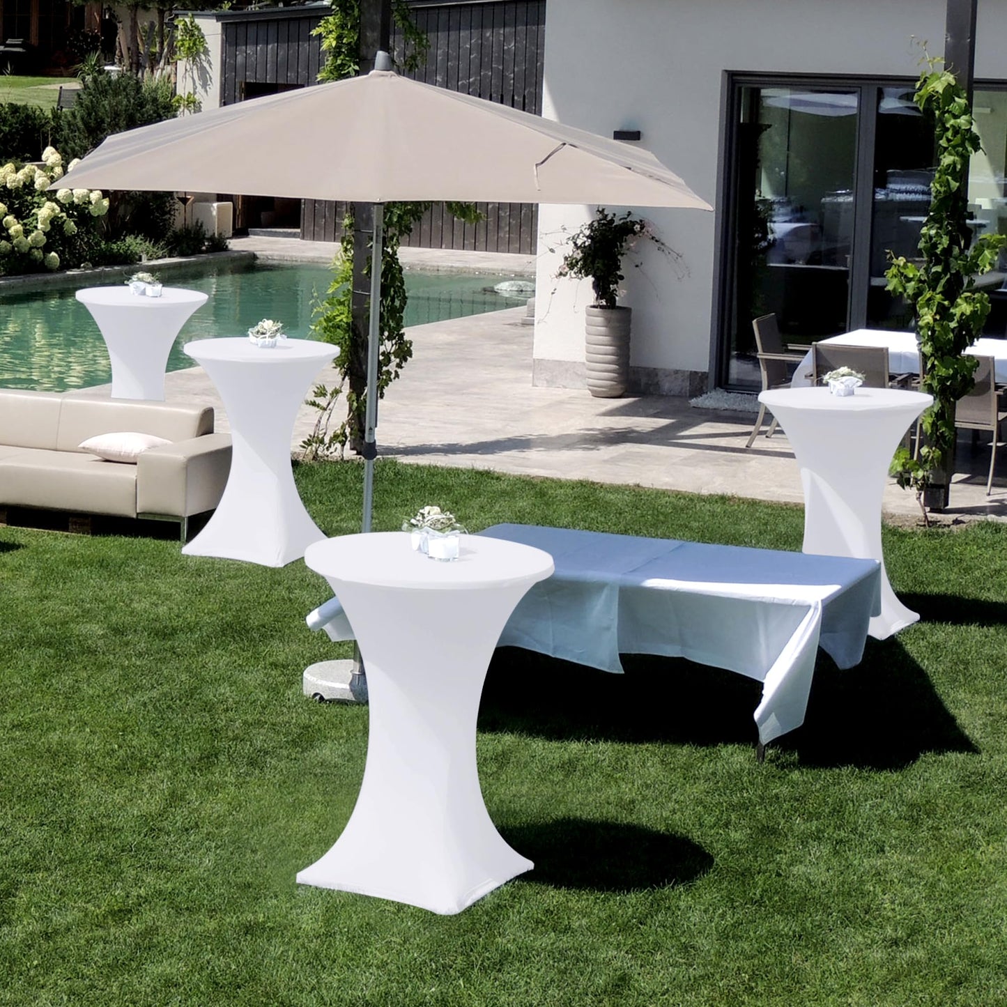 Enjoyidea Cocktail Table Covers-Spandex Round High Top Table Cloths 6 Pack 32x43 Inch-White Stretch Fitted Bar Tall Tablecloth for Pub Bistro Highboy Party Event Banquet Height Folding Satnding Tables