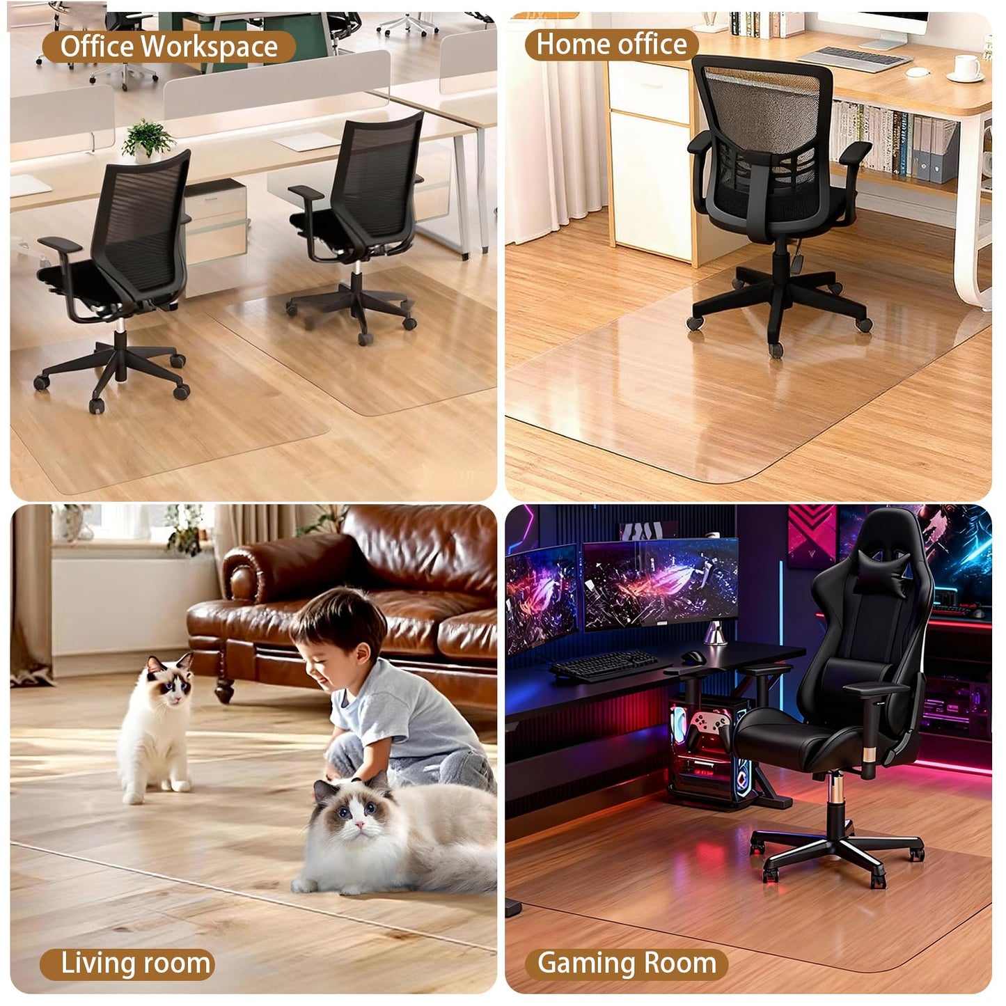 Office Chair Mat for Hard Floors 48 x 60 Inch, Clear Plastic Floor Protector for Rolling Desk & Computer Chairs, Transparent Under Desk Mat for Hardwood, Wood & Tile Floors