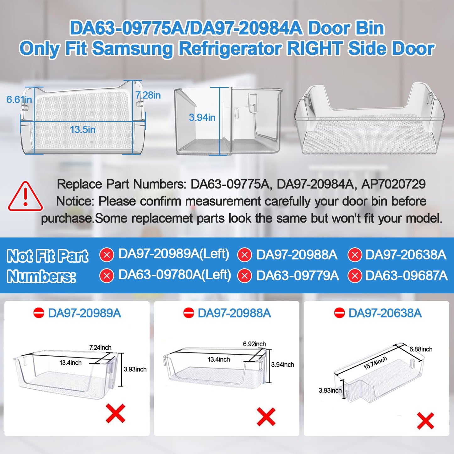 UPGRADED DA63-09775A Right RF28T5001SR RF28T5021SR RF27T5201SG RF27T5201SR RF27T5241SR RF28T5101SR Door Shelf Bin Compatible with Samsung Fridge Door Shelves DA97-20984A Samsung Refrigerator Door Bin