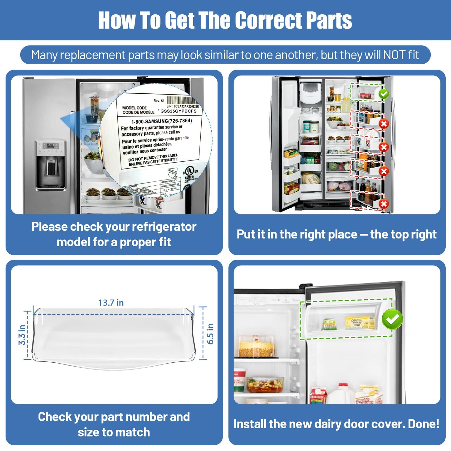 WR22X10012 WR71X38317 Refrigerator Dairy Door Compatible With Hotpoint GE Dairy Bin Cover, Refrigerator Door Dairy Replaces AP7175676 AH295579 EA295579 879748 AH295579 PS16619589
