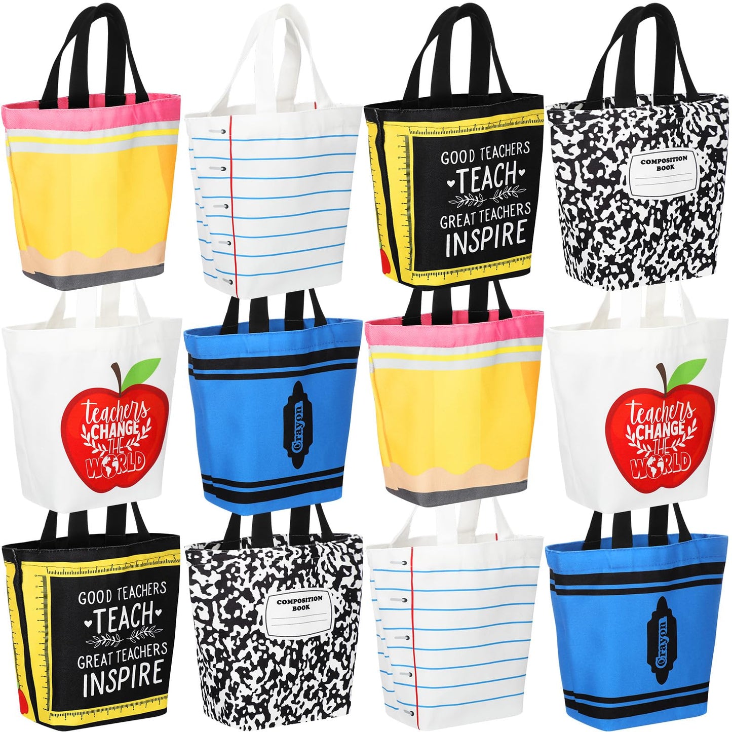 Sunnymove Teacher Mini Canvas Tote Bag Bulk Teacher Appreciation Gifts Mini Reusable Bag for Women Graduation Office(12,Canvas)