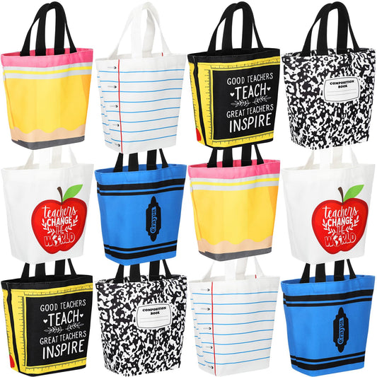 Sunnymove Teacher Mini Canvas Tote Bag Bulk Teacher Appreciation Gifts Mini Reusable Bag for Women Graduation Office(12,Canvas)