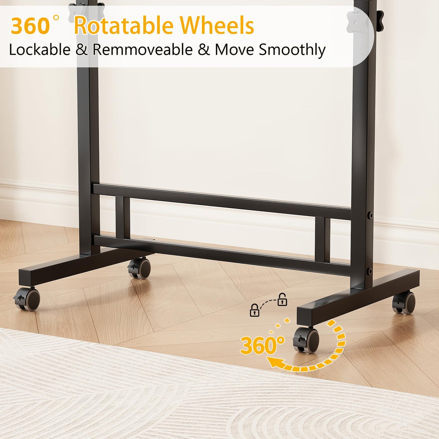 Mu Guang Adjustable Standing Desk - Rolling Portable Desk for Home Office, Black Portable Rolling Desk, Small Standing Desk with Wheels for Walking Pad, Study Room, Teacher