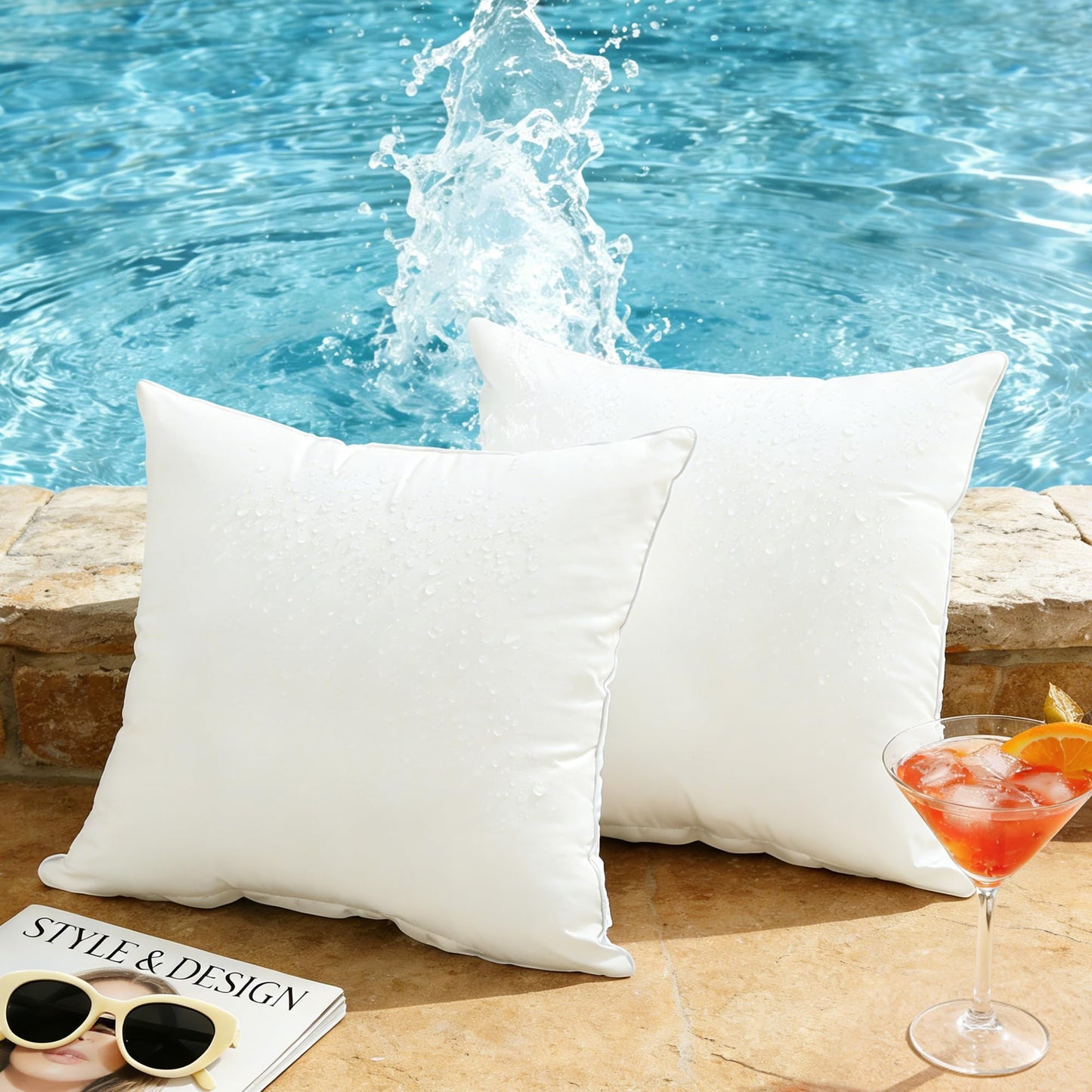 Oubonun 18x18 Outdoor Pillow Inserts (Pack of 4) - Square Waterproof Throw Pillow - Decorative Throw Pillows Insert for Couch Sofa Bed Patio Furniture - White Pillows