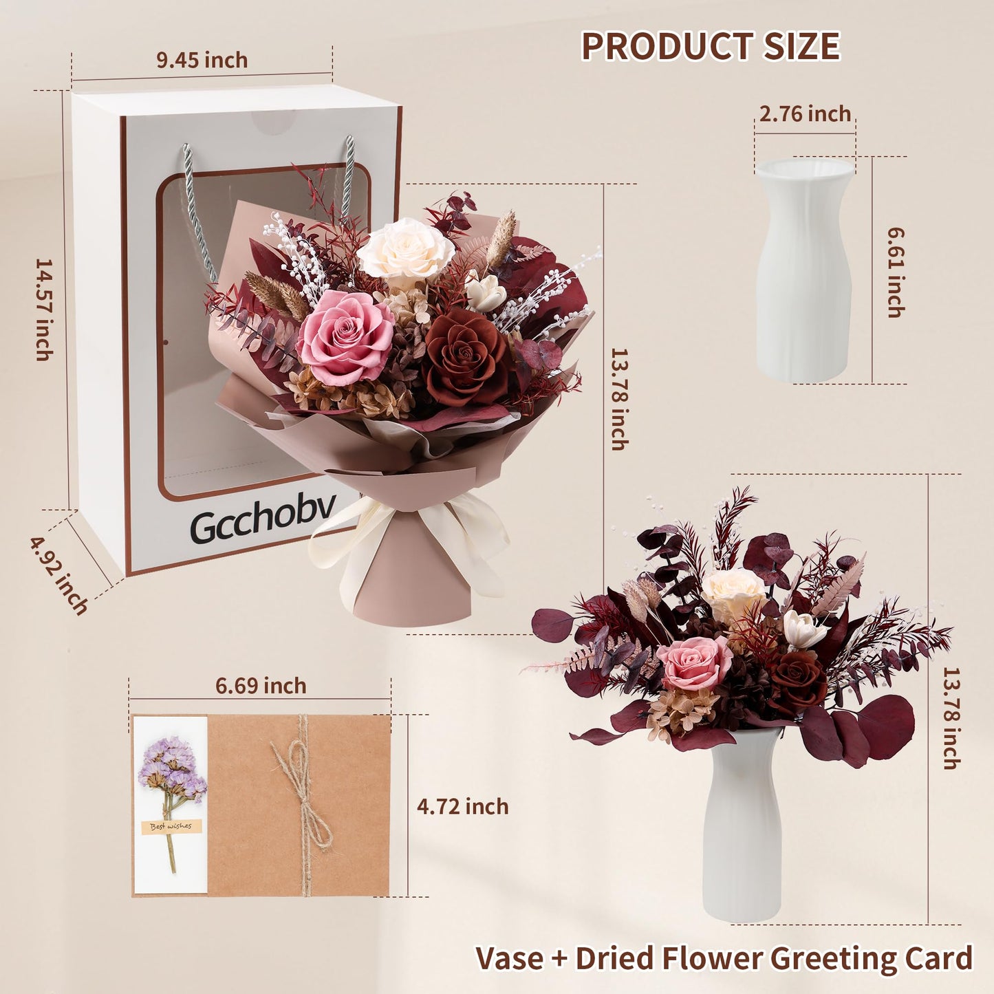 Gcchobv Preserved Flowers Bouquet, Real Eternal Flowers, Gifts for Women, Birthday Gifts for Mom Friends Her Girlfriend Sister, Valentine (Caramel)