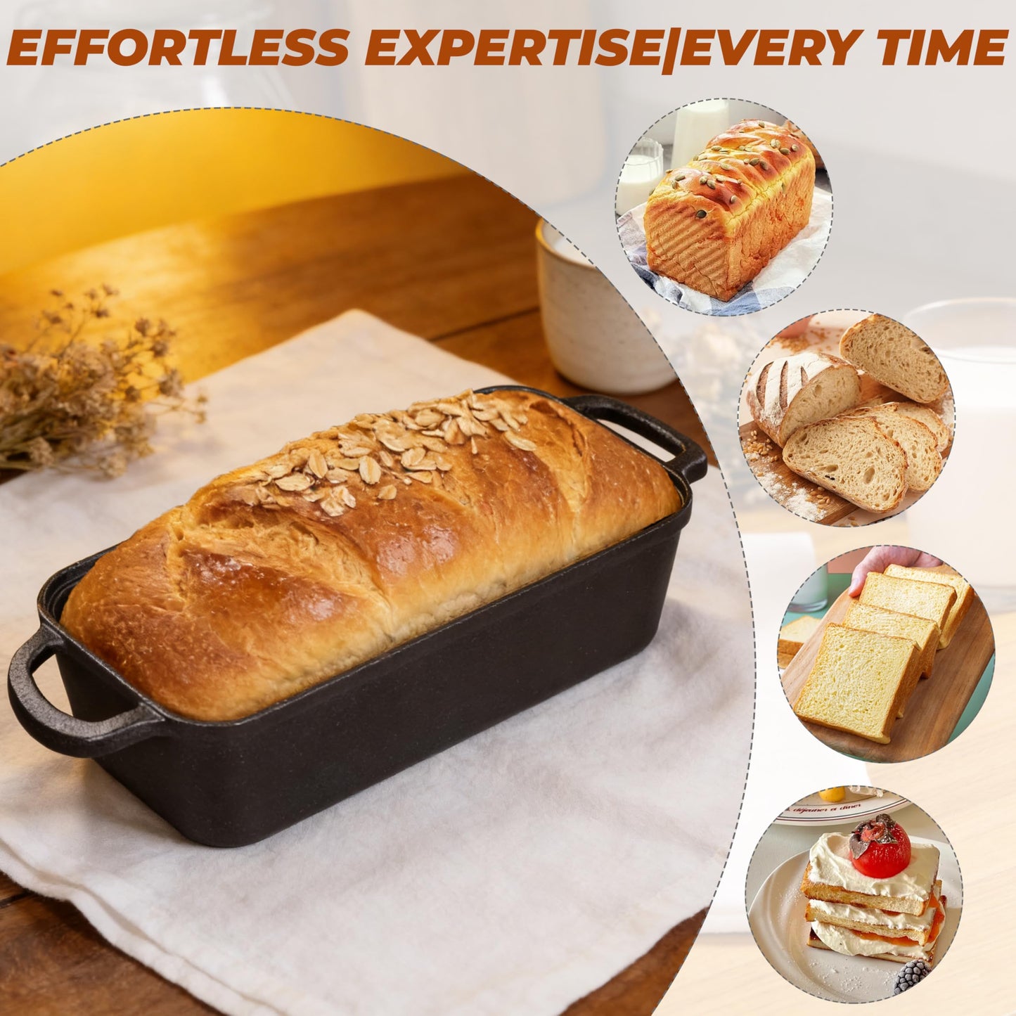 GRMlmosa 11x5 Inch Cast Iron Loaf Pan, 5.8 Qt Large Dutch Oven Loaf Pan with Lid, Sourdough Bread Baking Pan for Homemade Bread|Meatloaf, Even Heat Distribution & Oven Safe up to 500°F