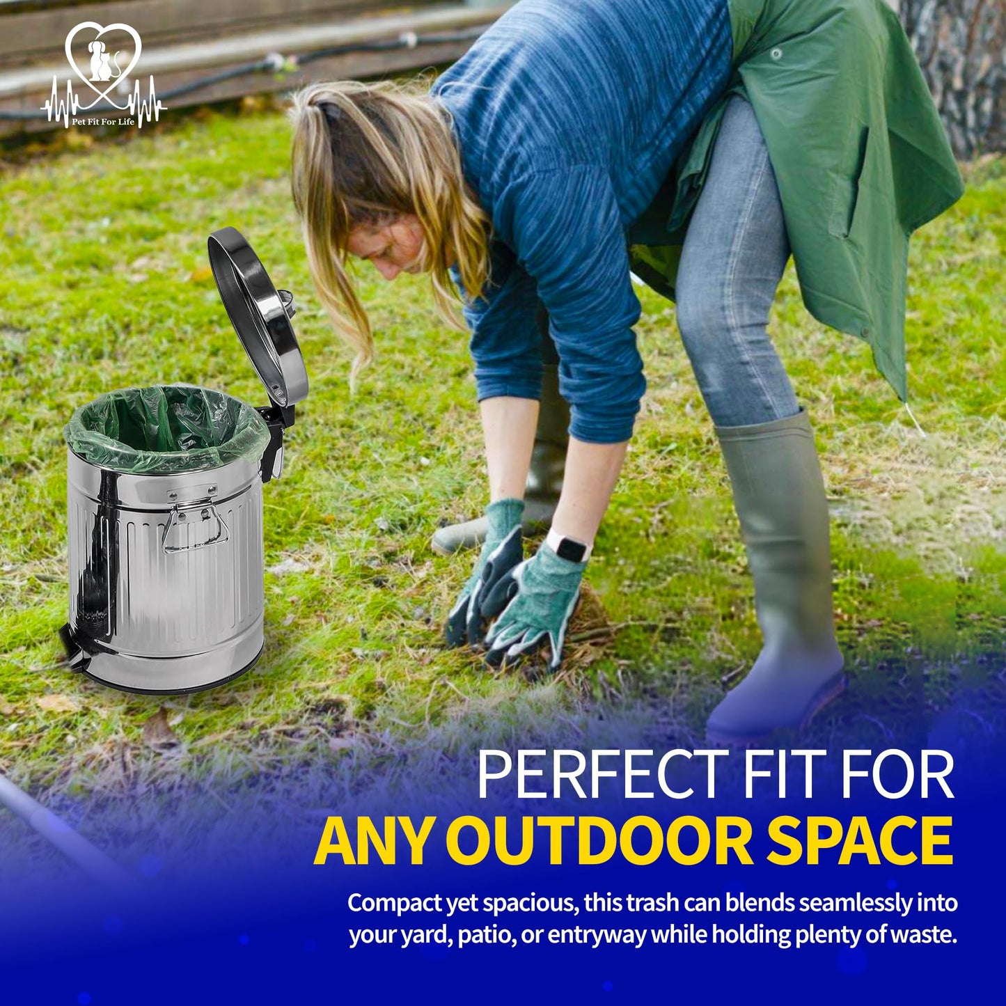 Pet Fit For Life - Steel Trash Can with Lid, Steel Galvanized Trash Can, Step Foot Pedal, Plastic Inner Lining, Liner Bags, Weather-Resistant Outdoor Bin for Yard, 11" Tall, 5L/1.3 Gallons - Small