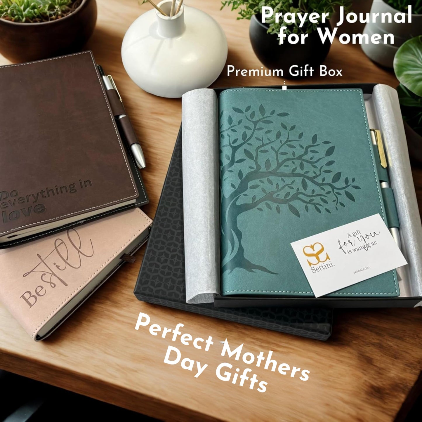 SETTINI® Tree of Life Refillable Writing Journal for Women & Men - Vegan Leather Lined Journal Notebook with Premium Pen - A5, 8.75 x 6 inches, 256 Pages of 100gsm Paper, Beautiful Gift Box Included - Tree of Life Journal, Fathers Day Gift