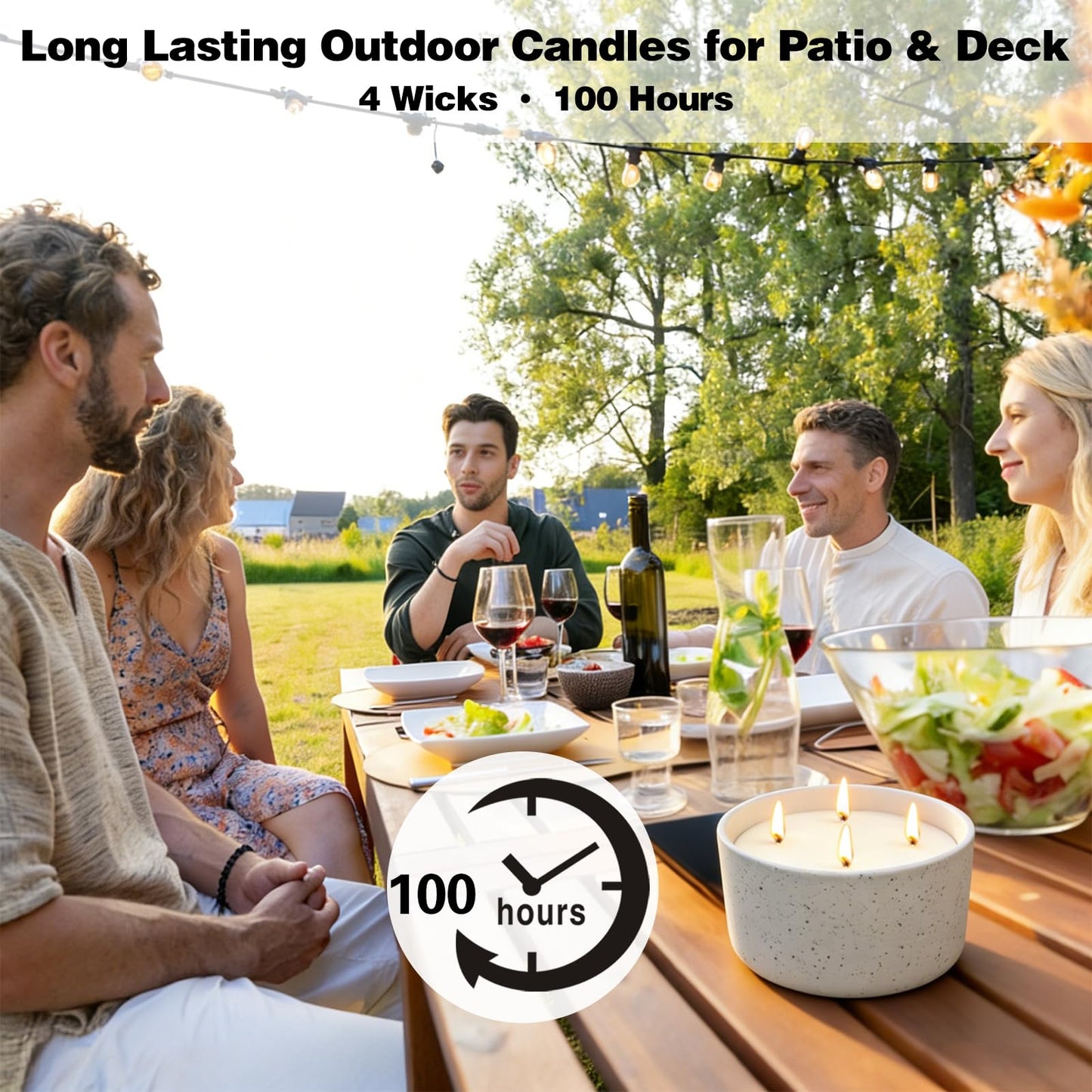 Citronella Candles Outdoor for Patio, 22oz Large 4-Wick Natural Soy Wax Candle, 100-Hour Long Lasting Citronella Oil Candle in Decorative Ceramic Jar for Backyard, Garden, Deck, Summer Nights