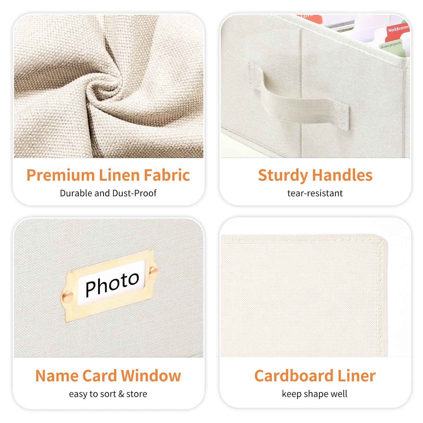 Aokeyee 2PC Photo Storage Box - Decorative Linen Memory Organizer for 4x6 Pictures, Keepsake Box with Dividers & Labels, Holds 1700+ Photos