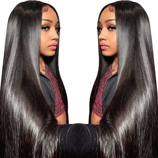 13X6 Lace Front Wigs Human Hair Pre Plucked With Baby Hair 30 Inch Straight Lace Front Wigs Human Hair 180 Density Glueless Transparent HD Lace Frontal Wigs Human Hair for Women Natural Black Color