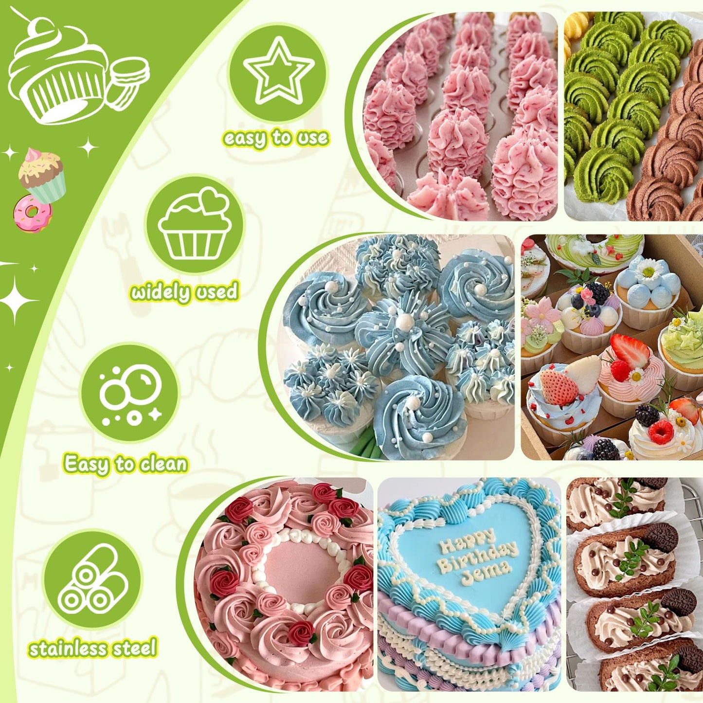 FANTEXY Dessert Decorating Syringe Set, Stainless Steel Icing Piping Kit Cake Decorating Tools with 6 Piping Icing Nozzles Cupcake Decorating Kit
