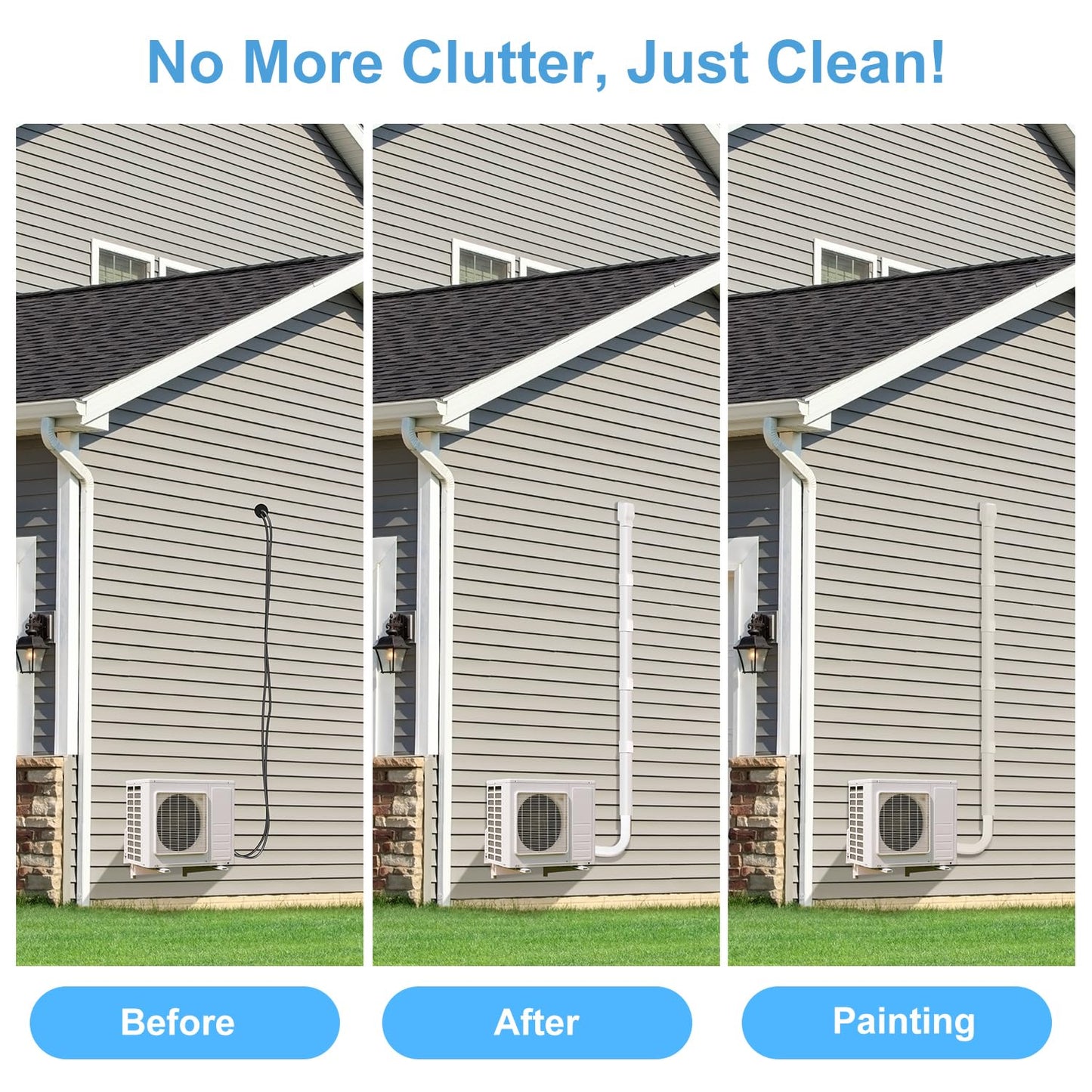 Mini Split Line Set Cover: 3 Inch 10Ft DIY Decorative Outdoor PVC Tubing Cover Kit for Mini Split, Air Conditioner, Central AC and Heat Pumps