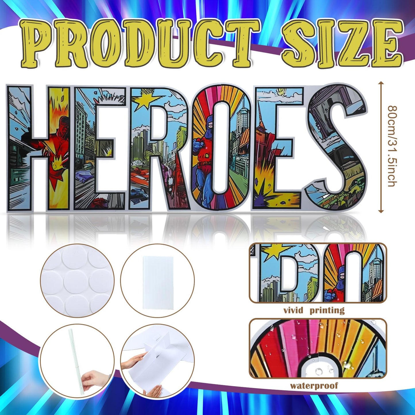 Bucherry 7.7ft Heroes Comic Letter Cardboard Cutout Stand up Life Size Hero Themed Party Decoration Backdrop Photo Props Stand up for Theme Activities Supply