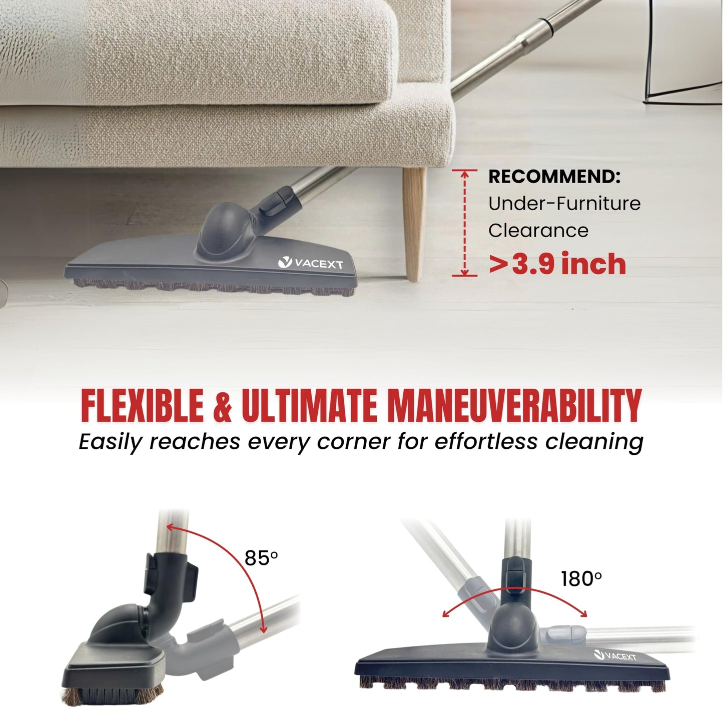 for Miele Hardwood Floor Brush Head – 12” Parquet Twister with Soft Horsehair Bristles, 360° Swivel Vacuum Attachment for Hard Floors – Compatible with Miele C1, C2, C3 Canister Vacuums