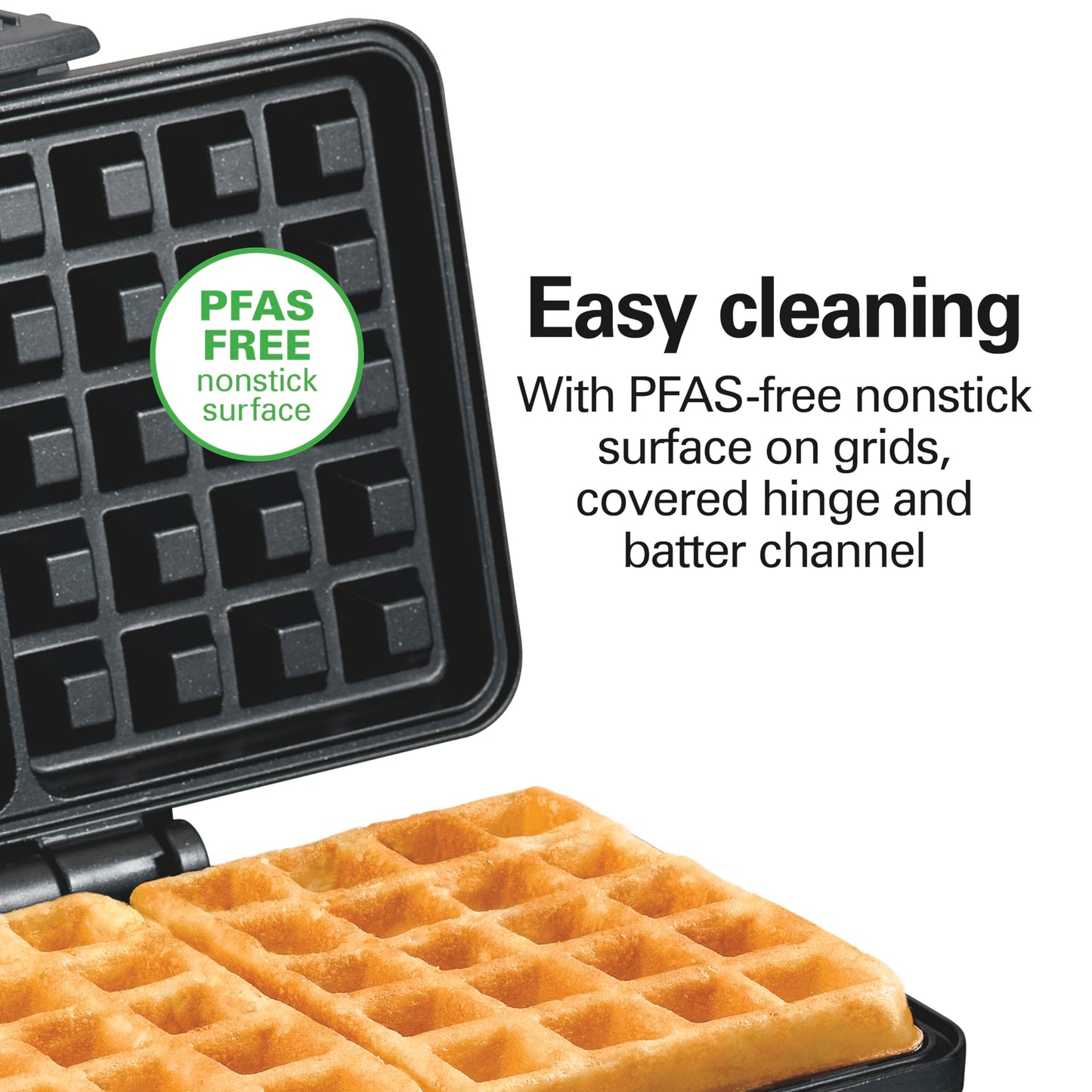 Hamilton Beach Belgian Mini Waffle Maker with Shade Control, Makes 2 at Once, Create Personalized Keto Chaffles and Hash Browns, PFAS-Free Non-Stick Plates, Compact Design, Stainless Steel (26009)