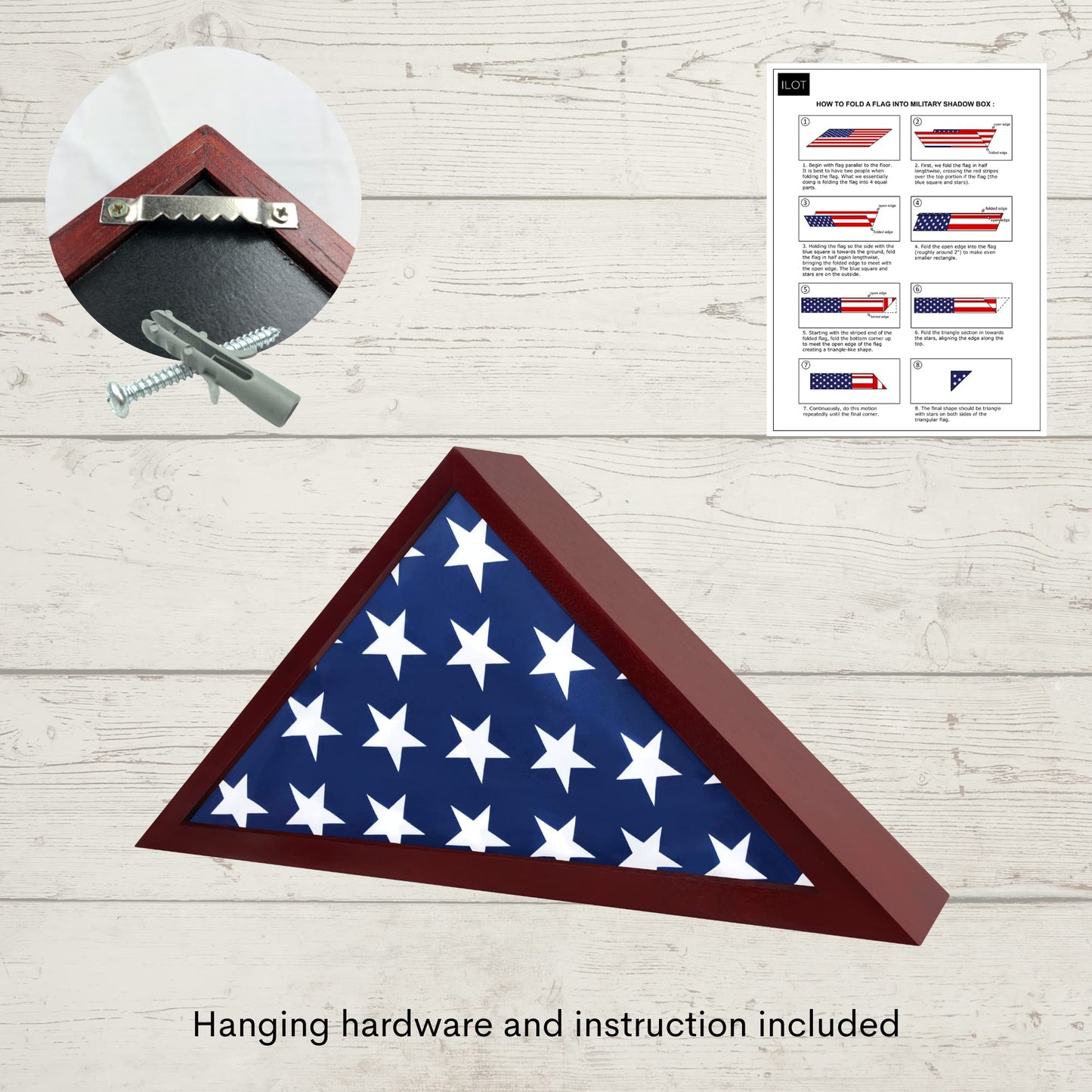 Ilot Flag Case for American Veteran Burial Flag Solid Wood Military Flag Display Case Funeral Flag Flag Shadow Boxes to Fit a Folded 5'x9.5' American Flag with Polished Plexiglass