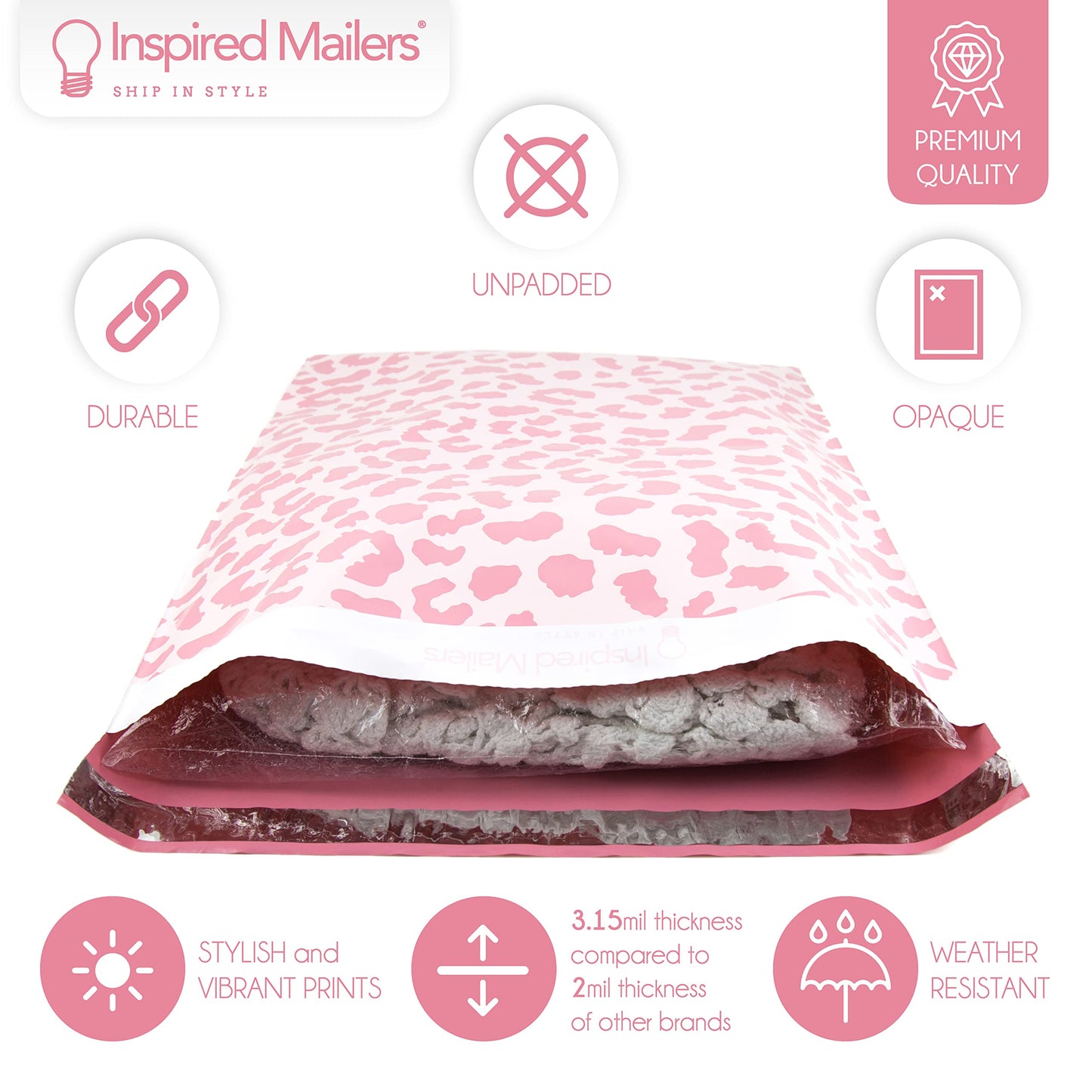 Inspired Mailers - Poly Mailers 16x22-50 Pack - Rose Gold Cheetah - Large Mailing Envelopes - Large Shipping Envelopes - Large Shipping Bags - Big Mailers