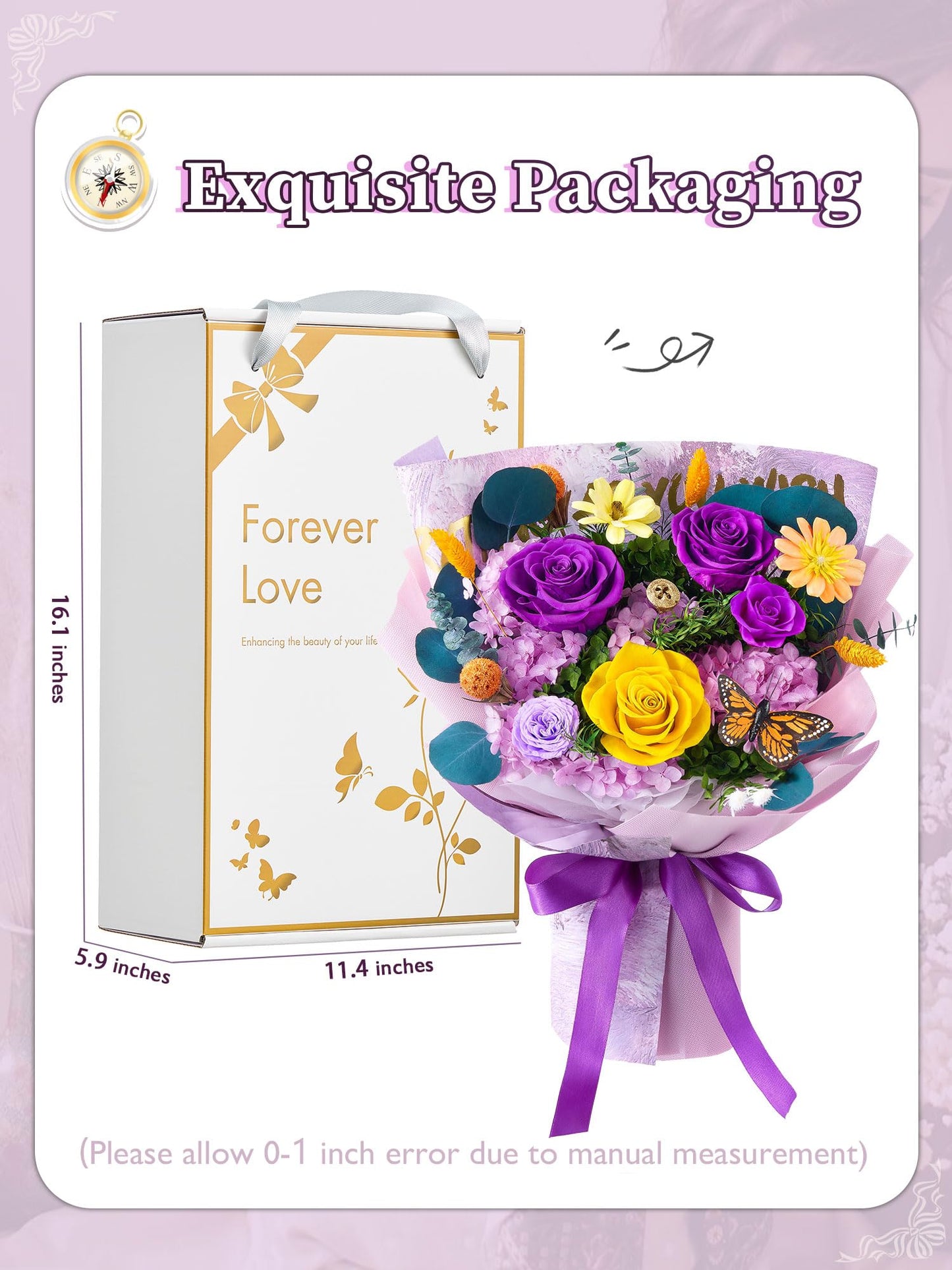 Beaulasting Roses Mothers Day Flowers for Delivery Prime Forever Flowers Mom Preserved Roses Bouquets Flower Birthday Gifts for Women Anniversary Graduation Gifts for Her, Purple
