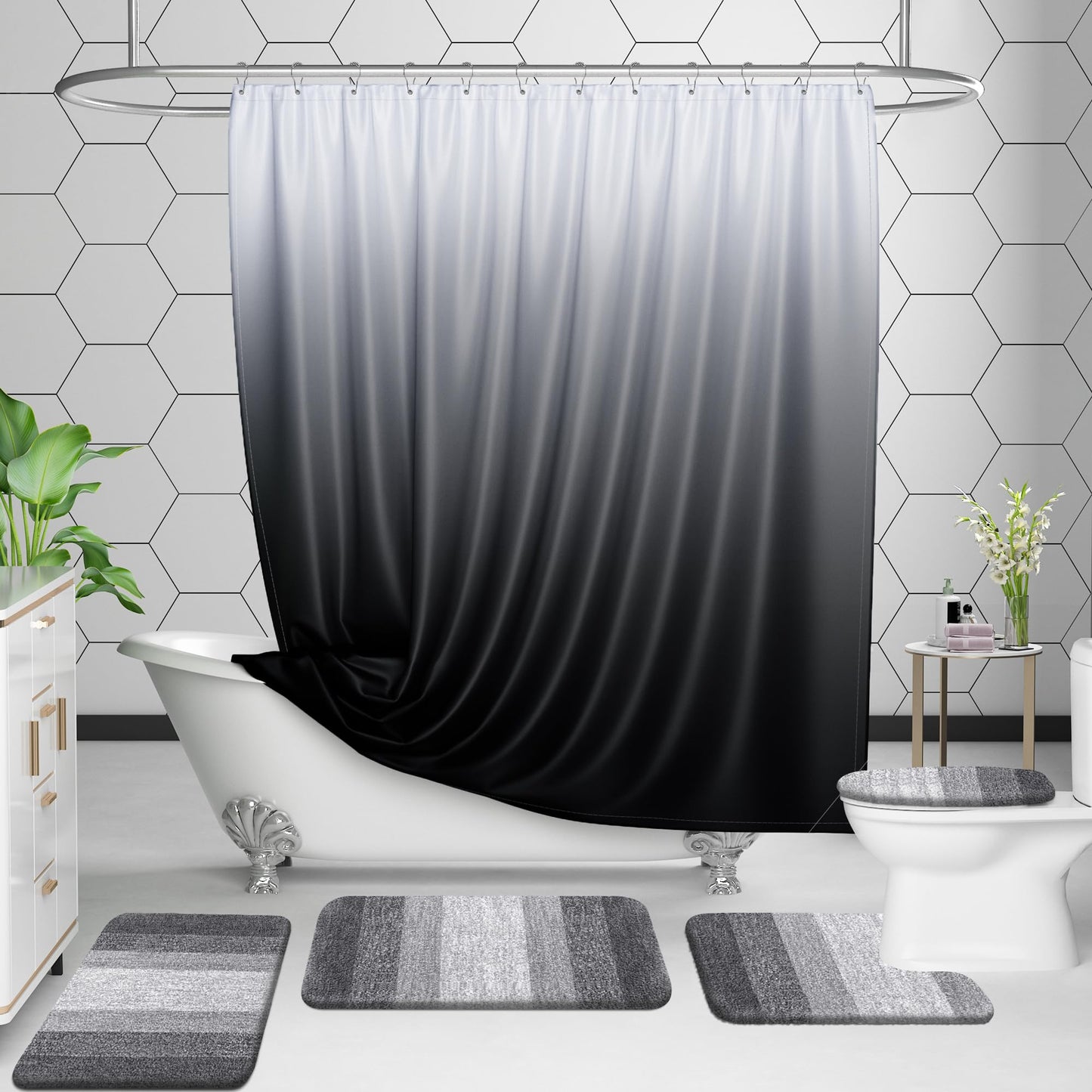 OLANLY Bathroom Rugs Sets 3 Piece, Soft Absorbent Microfiber Bath Mats and U-Shaped Contour Toilet Rug, Plush Shaggy Bath Mat Set for Bathroom (36"x24"+24"x16"+24"x20", Grey)