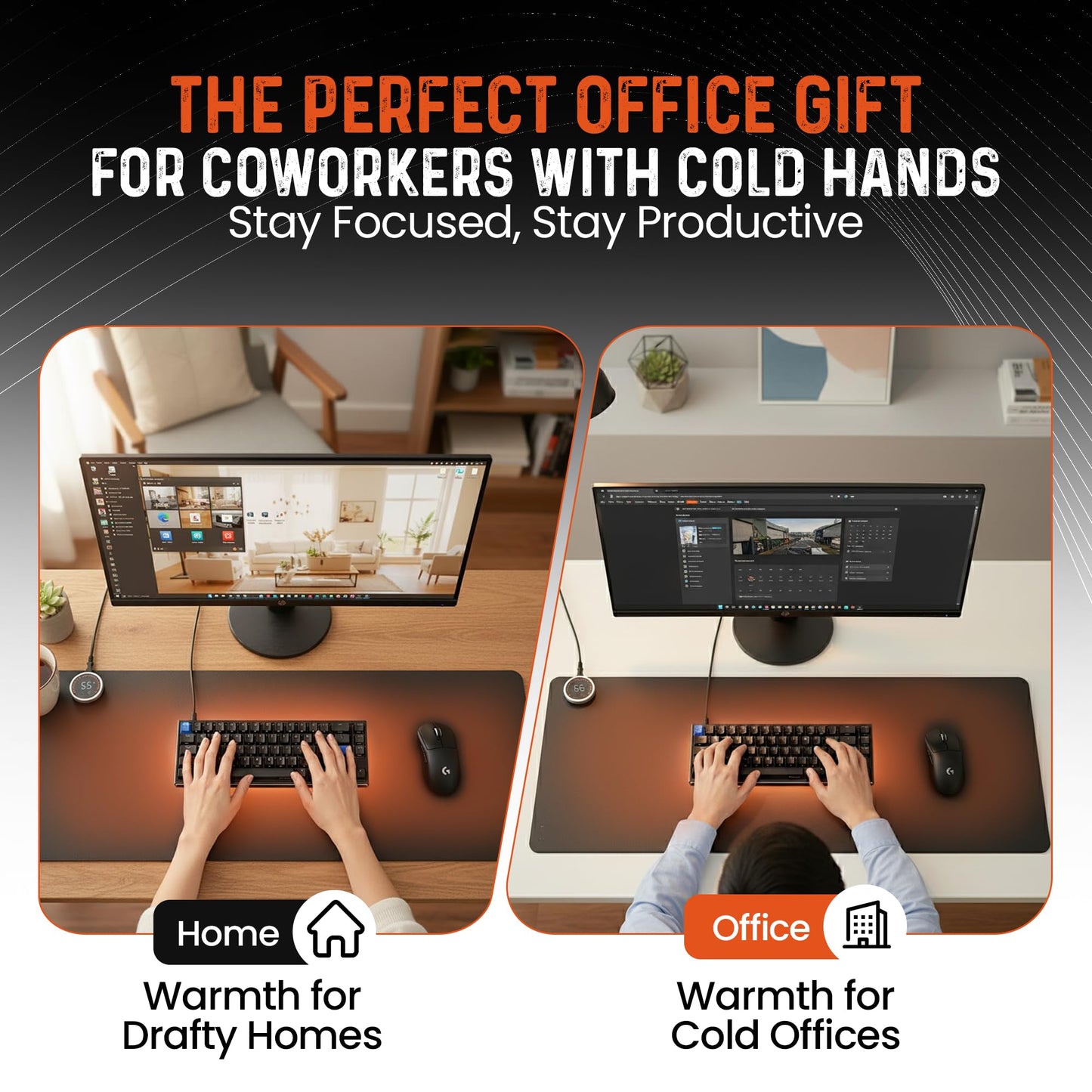 Heatka Classic Desktop Hand Warmer Heated Desk Pad – Large Heated Desk Mat for Cold Office & Home, PVC Leather Heated Mouse Pad for Keyboard & Mouse, Auto Shut-Off