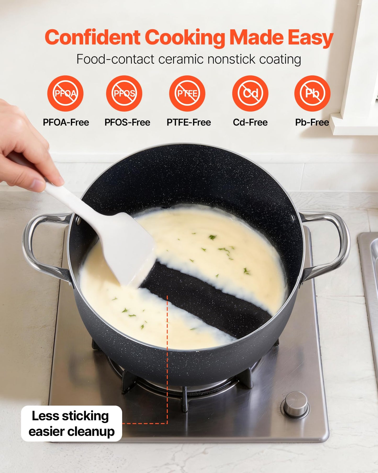 VEVOR Aluminum Stock Pot, 12-Quart Nonstick Ceramic Coated Pot with Glass Lid, PFOA-Free, PFAS-Free, Compatible with Gas Stoves, Induction Cooktops, Electric Stoves, for Soups, Stews, and Pasta