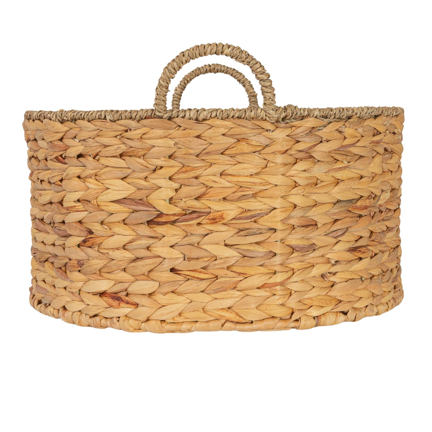 Household Essentials Round Handwoven Water Hyacinth and Seagrass Basket with Handles, Natural