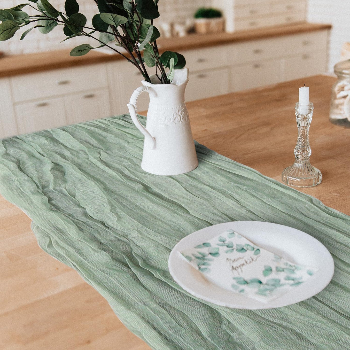 12 Pack Cheesecloth Table Runner, Runner Gauze Boho Wedding Decor Romantic Table Runner for Wedding Birthday Party(35" x 118") (Sage Green)