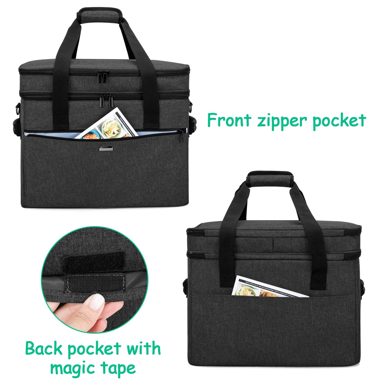 YARWO Slow Cooker Bag Compatible with Crock-Pot/Hamilton Beach 8-10 Quart, Double Layers Slow Cooker Travel Carrier Case for Kitchen Appliance and Accessories, Black (Bag Only)