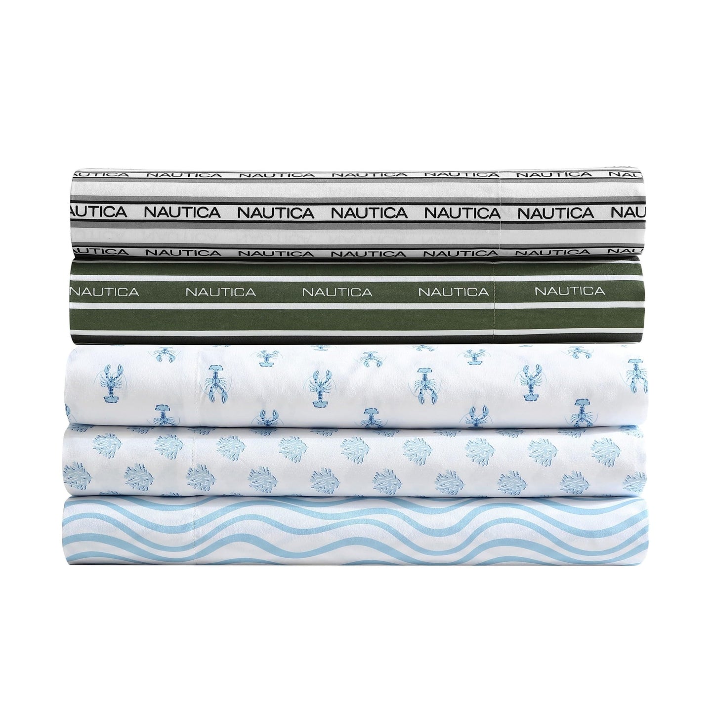 Nautica - Sheet Set, Breathable & Cooling Microfiber Bedding with Matching Pillowcase, Deep Pocket, Fully Elasticized (Coastal Coral Ocean Breeze Blue, Twin XL)