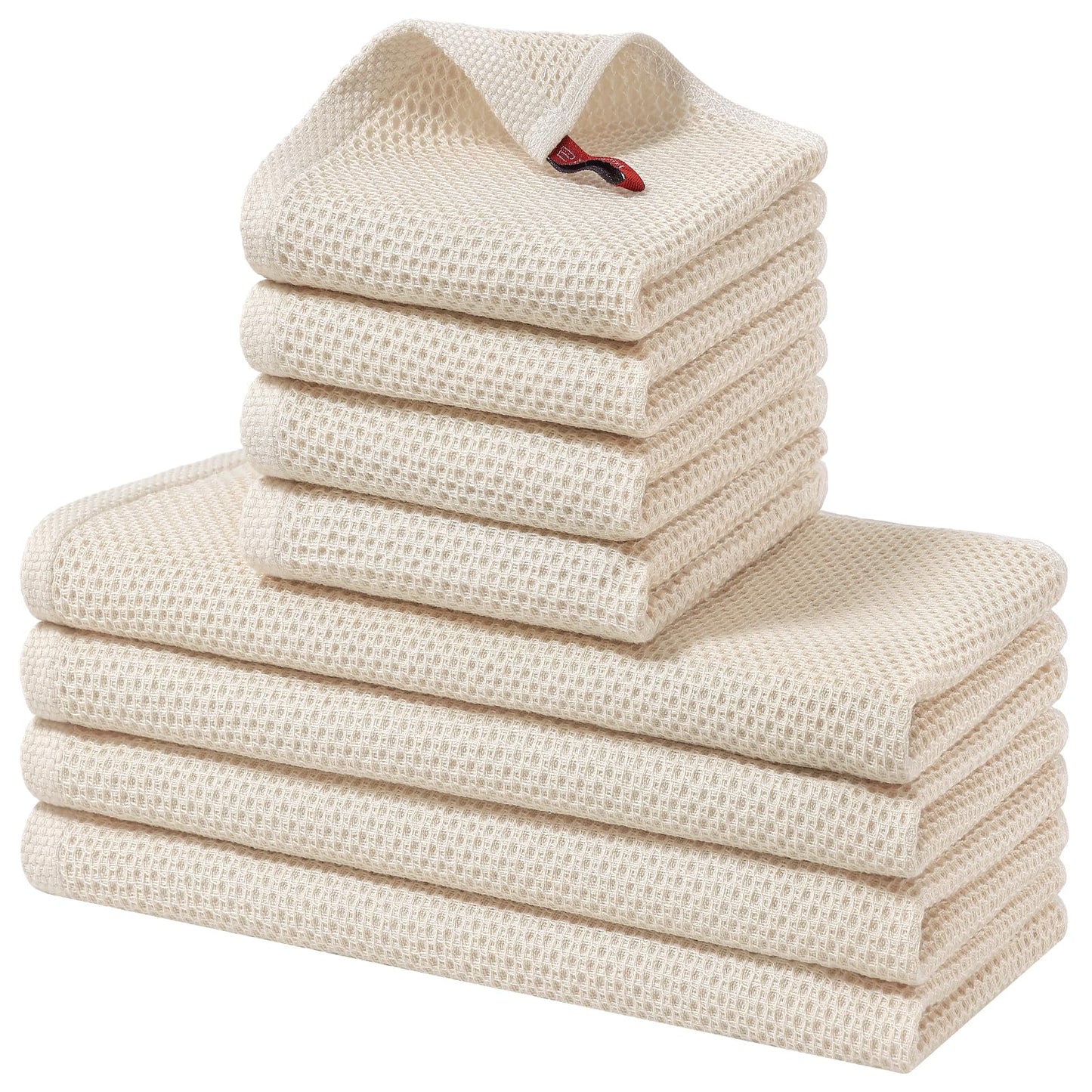 Homaxy 100% Cotton Kitchen Towels and Dishcloths Set, 12 x 12 Inches and 13 x 28 Inches, Set of 8 Bulk Kitchen Towels Set, Ultra Soft Absorbent Dish Cloths for Washing Dishes, Beige