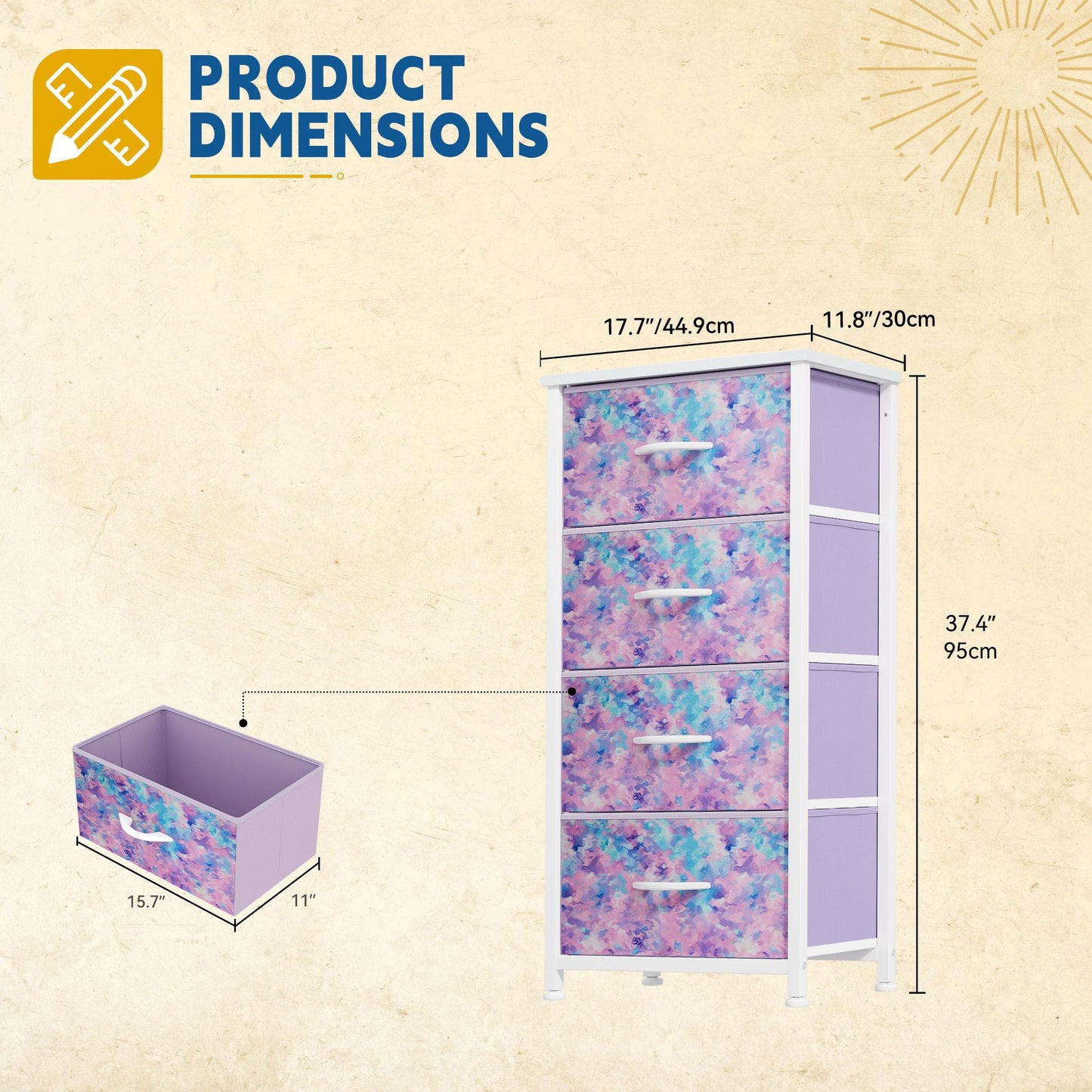 DWVO Dresser with 4 Drawers - Storage Tower Unit, Dresser for Room, Living Room, Closets - Sturdy Steel Frame, Wooden Top & Easy Pull Fabric Bins,Purple