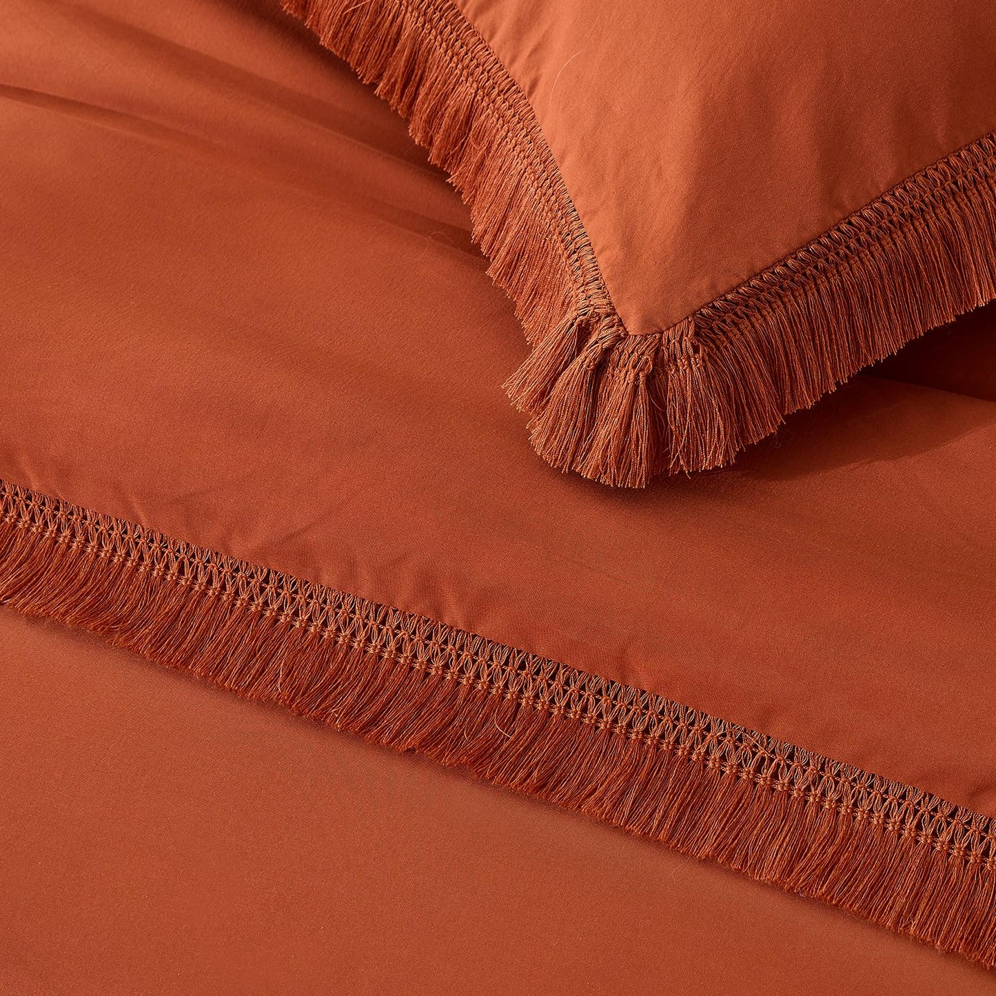 Andency King Size Comforter Set Burnt Orange, 3 Pieces Boho Terracotta Soft Lightweight Bedding Comforter Sets, Rust Tassel All Season Bed Set (104x90In Comforter & 2 Pillowcases)