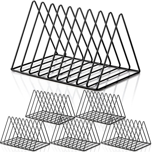 Shimeyao 6 Pieces Magazine Holder Triangle File Holder Book Record Metal Vinyl Record Storage Magazine Rack Multifunction Triangle File Organizer Sorter for Decor Home Office (Black)
