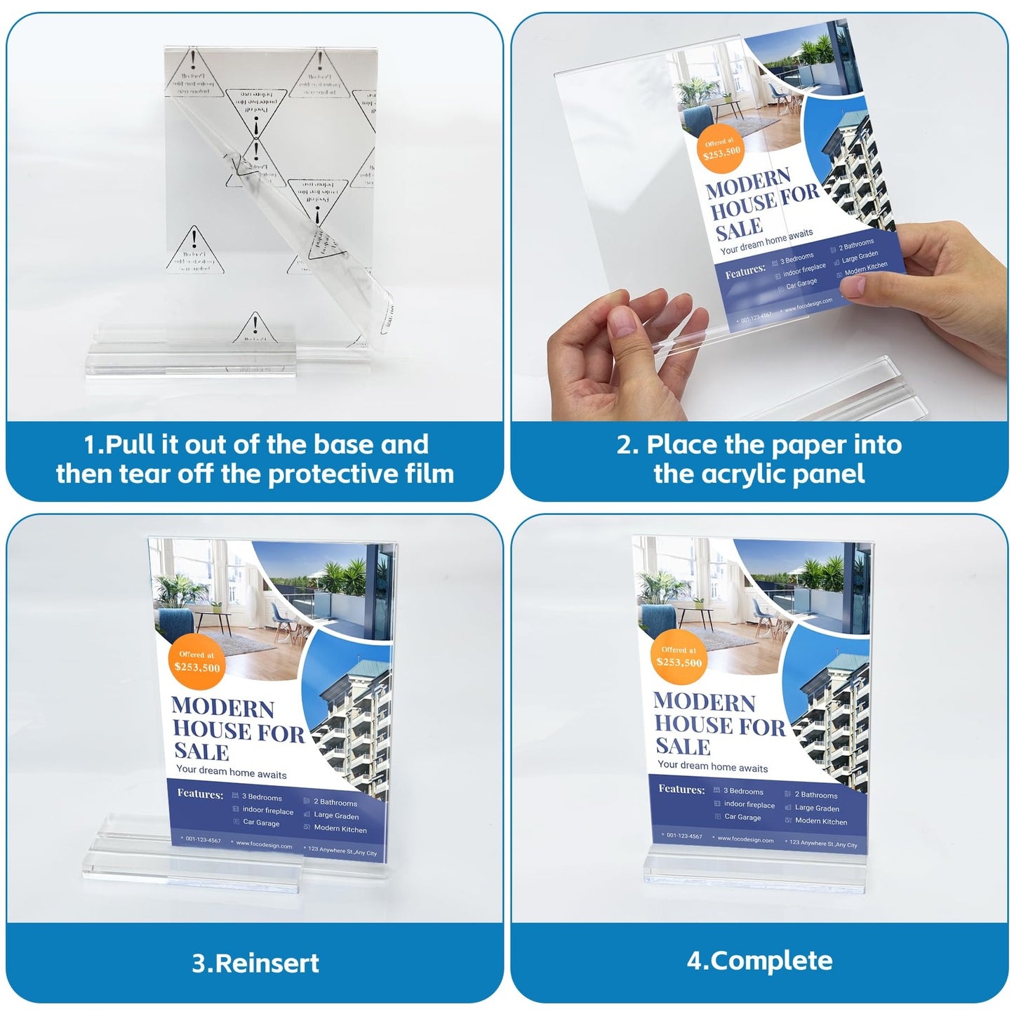 Acrylic Sign Holder 8.5 x 11, 12 Pack Acrylic Display Stand, Double-Sided Clear Sign Holder, Vertical Plastic Stands for Display, Stand up Table Top Frame Paper Holder for Office Business Store Restaurants