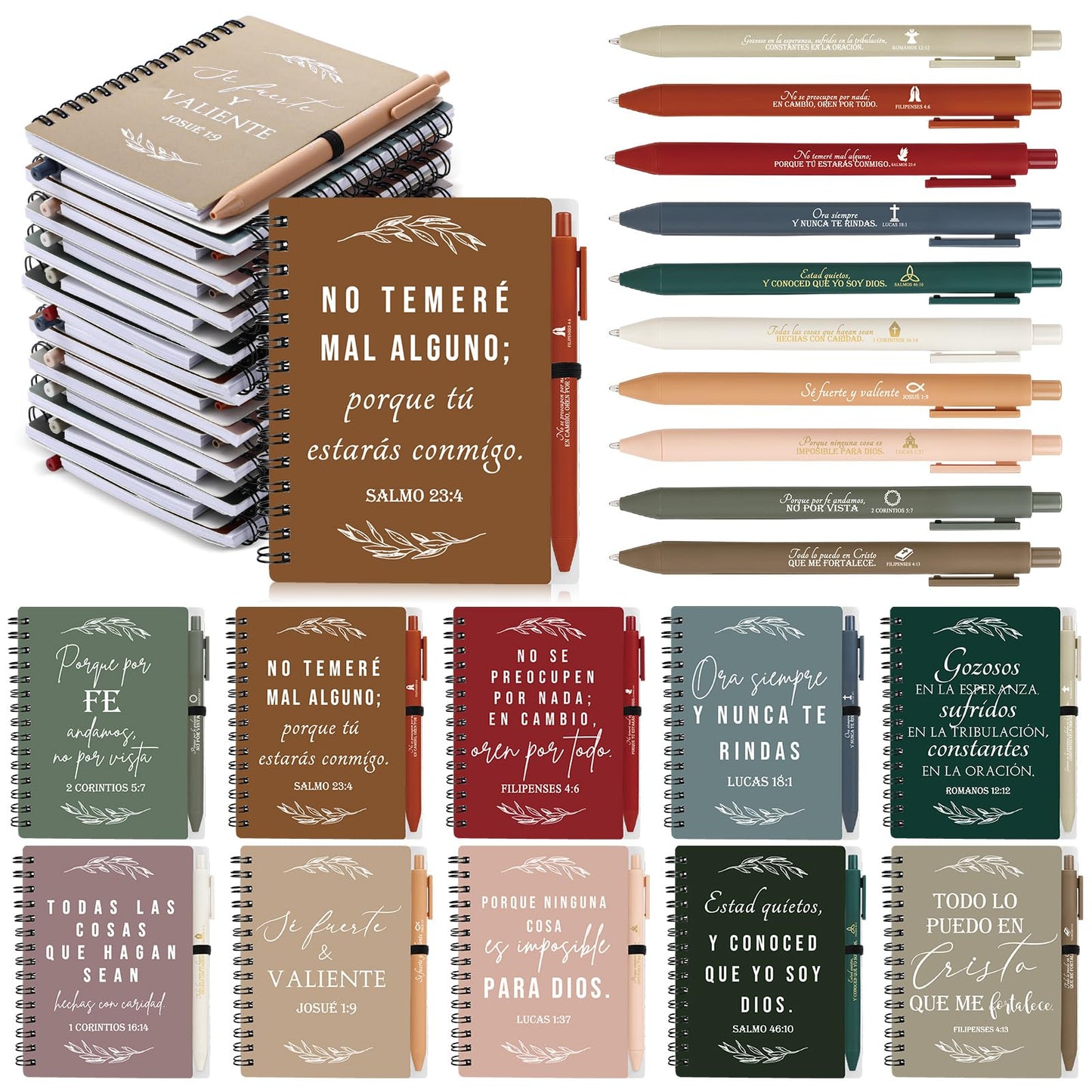 Kosiz 30 Set Fathers Day Spanish Christian Gift Bulk Spanish Bible Verse Pen Spiral Notebook Prayer Journal Regalos Cristianos En Español Religious Gift for Men Teacher Church (Classic Color)