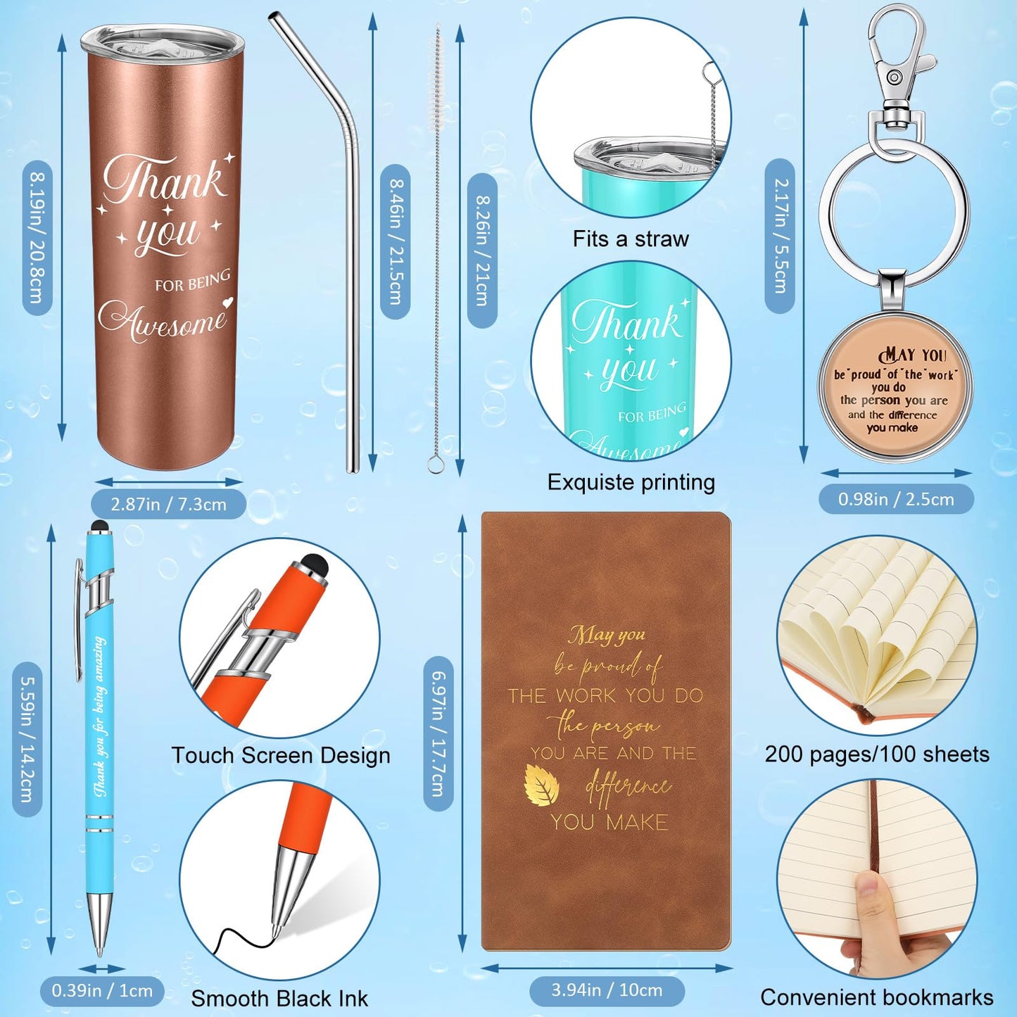 Ireer Employee Appreciation Gifts Thank You Teacher Gifts 20 oz Insulated Tumbler Keychain Pen Notepad(Classic Colors,4 Sets)