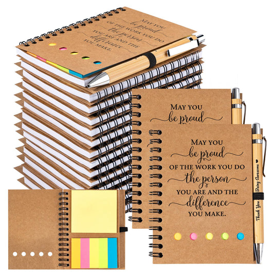 20 Sets Employee Appreciation Gifts Bulk Inspirational Spiral Notebook Journal with Sticky Notes Motivational Bamboo Pen Thank You Gifts for Teacher Nurse Coworkers Office Staff Team Volunteer
