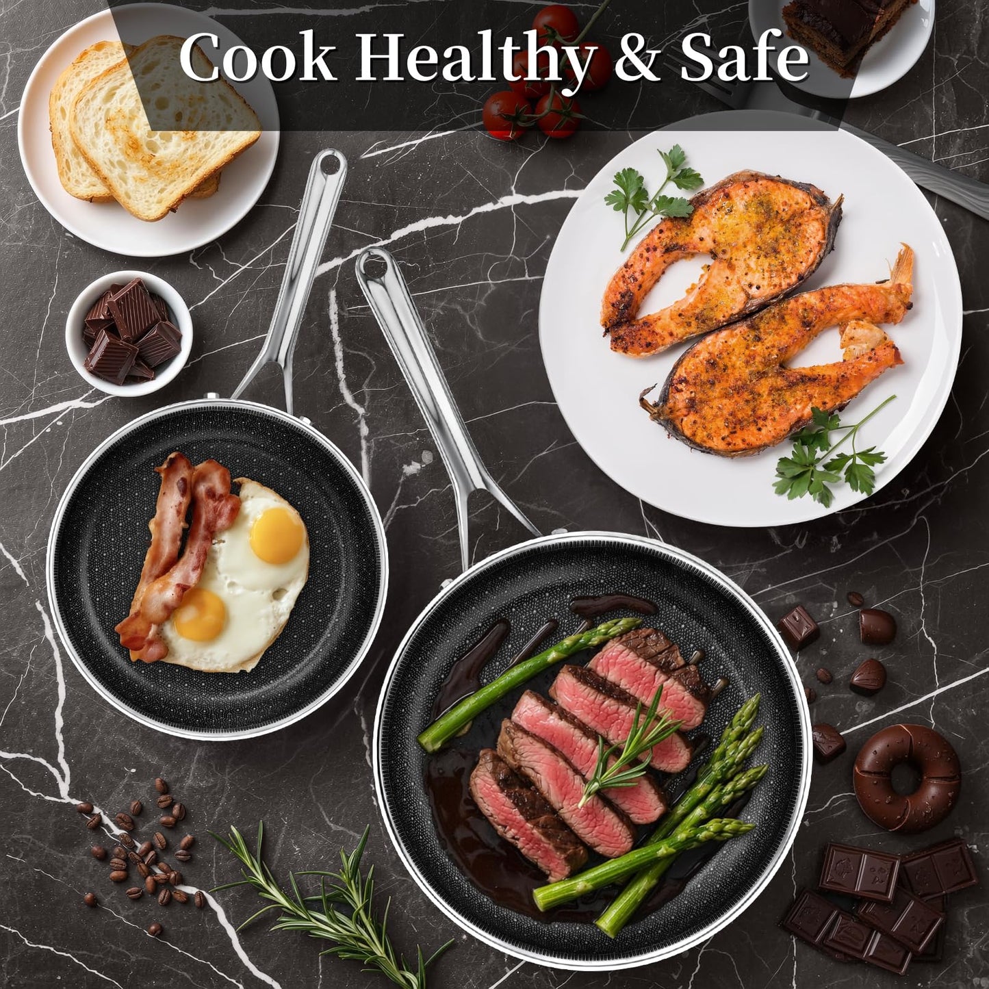 CADIVIZZO Non Stick Frying Pan 11 Inch,Stainless Steel Ceramic Skillet,Nonstick Cooking Pan,PFAS PFOA PTFE Free&Non Toxic,Induction Compatible-Gas&Electric Stovetops,Oven&Dishwasher Safe, Chef's Pan