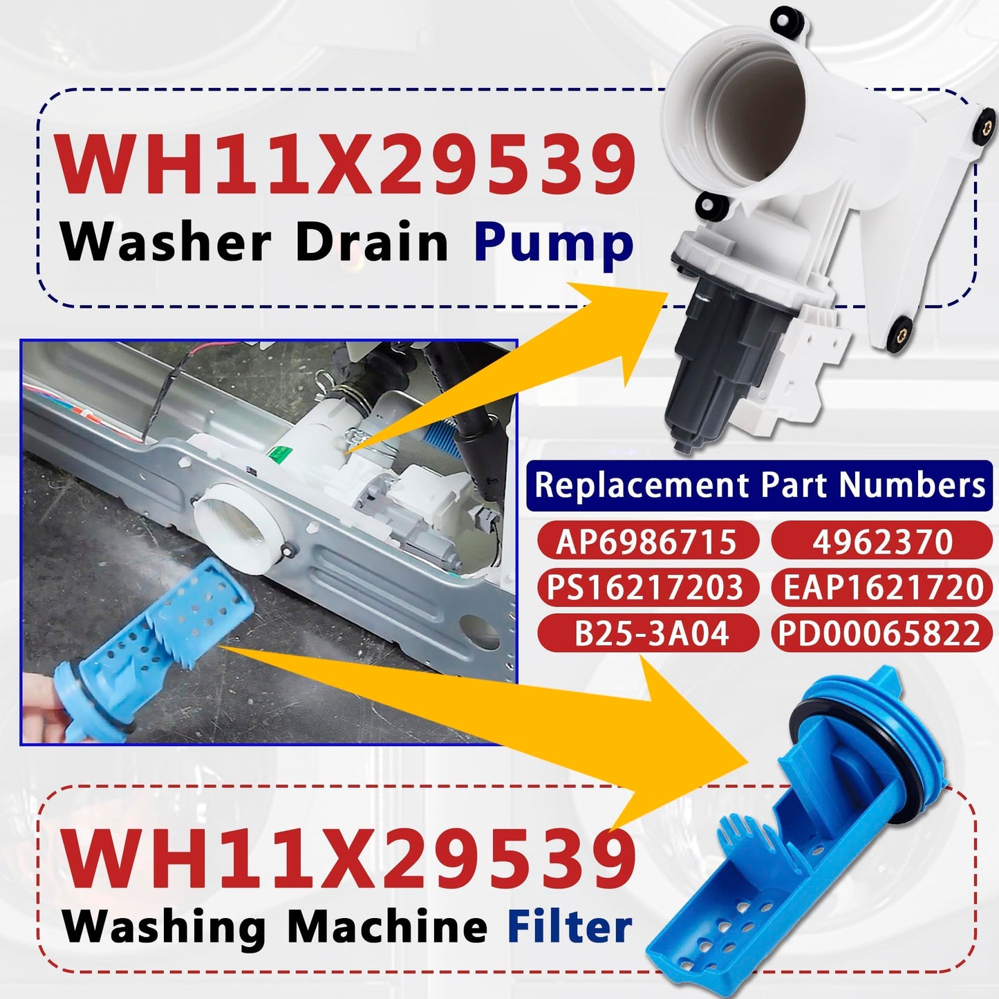 GFW550SSN2WW GFW550SSN0WW Washer Drain Pump and Filter Assembly Fit for GE GFW850SPN0RS GFW550SSN1WW GFW850SPN2RS GFW850SPN5RS GFW650SPN1SN GFW550SSN5WW GFW850SSN1WW GFW850SSN0WW Front-Loading Washers