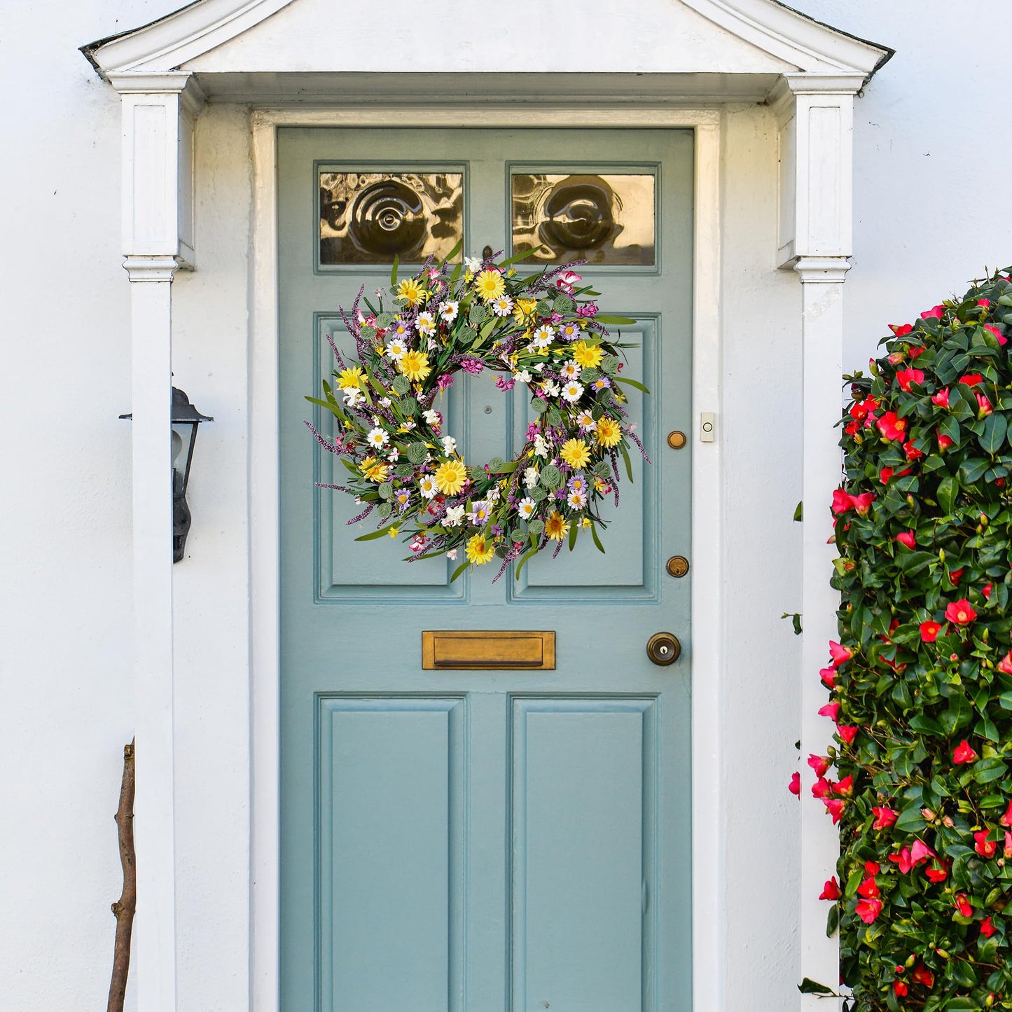 Sggvecsy Daisy and Lavender Wreath 24’’ Wildflower Wreath Spring and Summer Artificial Spring Silk Summer for Front Door Home Wall Wedding Festival Farmhouse Holiday Decor