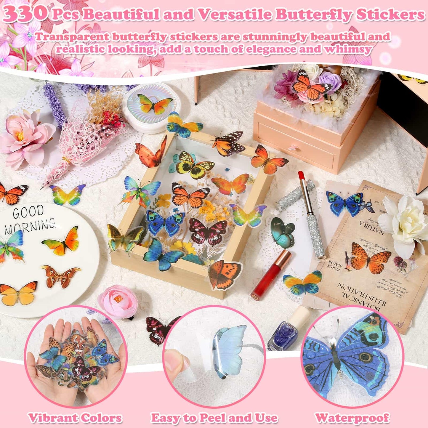 630 Pcs Dried Pressed Flowers with Butterfly Stickers for Crafts, Real Pressed Wildflowers Dry Leaves Bulk with Tweezer for Resin Jewelry Molds Candle Soap Making Scrapbook Bookmark Nails Decor